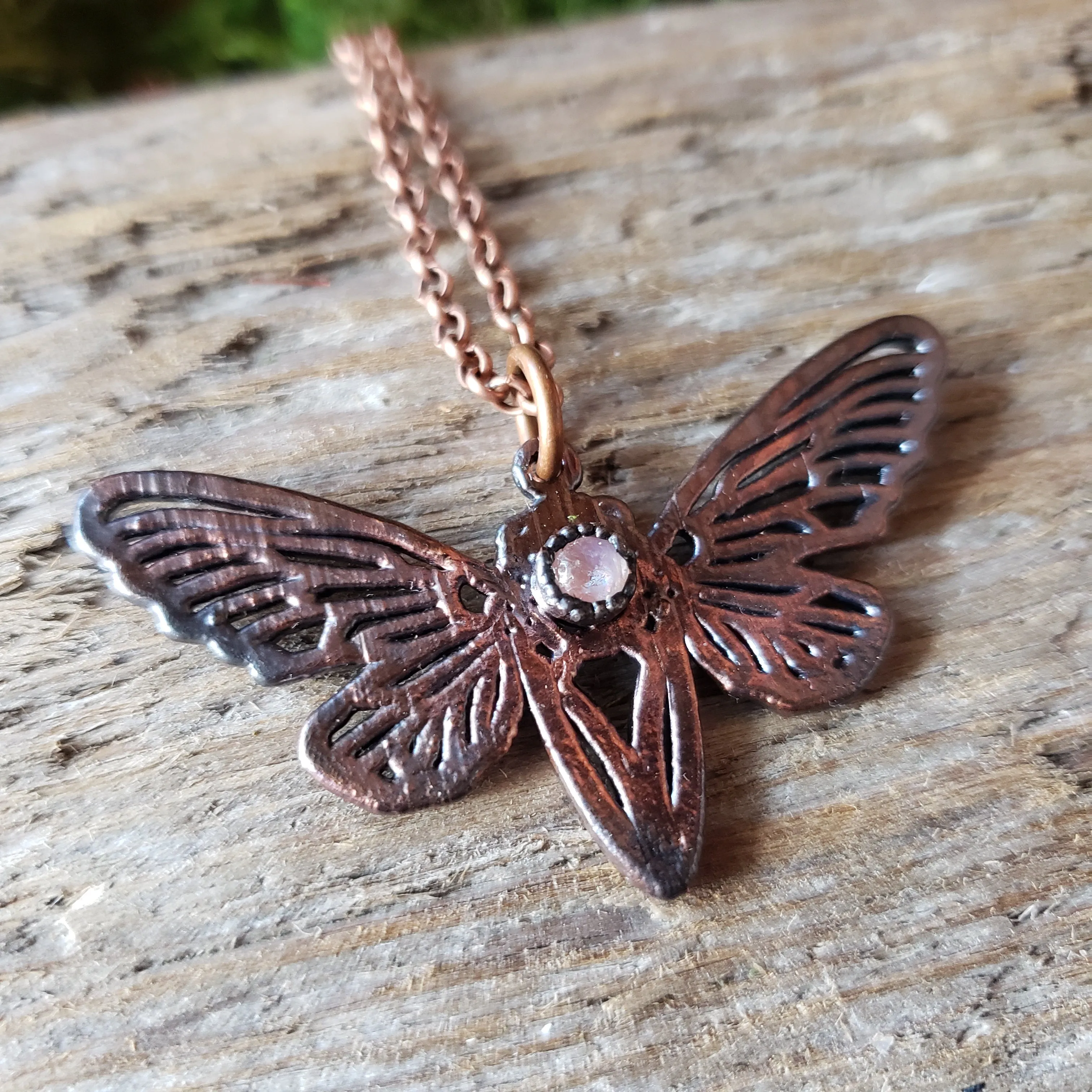 Copper Moonstone Cicada Necklace