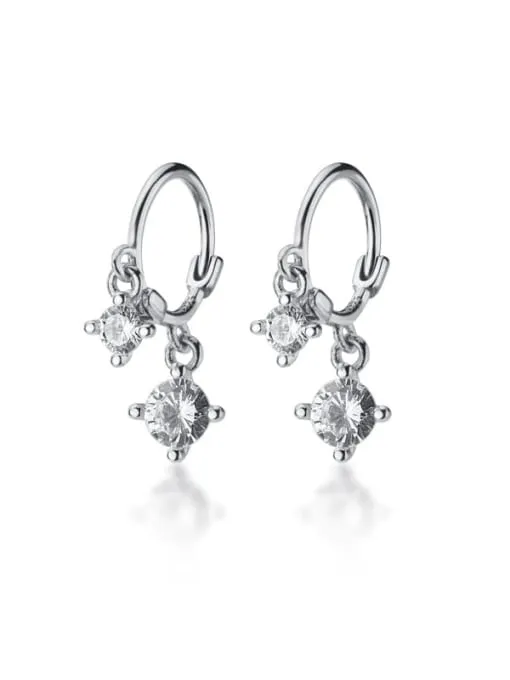 Daily Silver Earrings,  .925 Sterling Silver Diamond CZ Bubble Charm Huggie Hoop Earrings