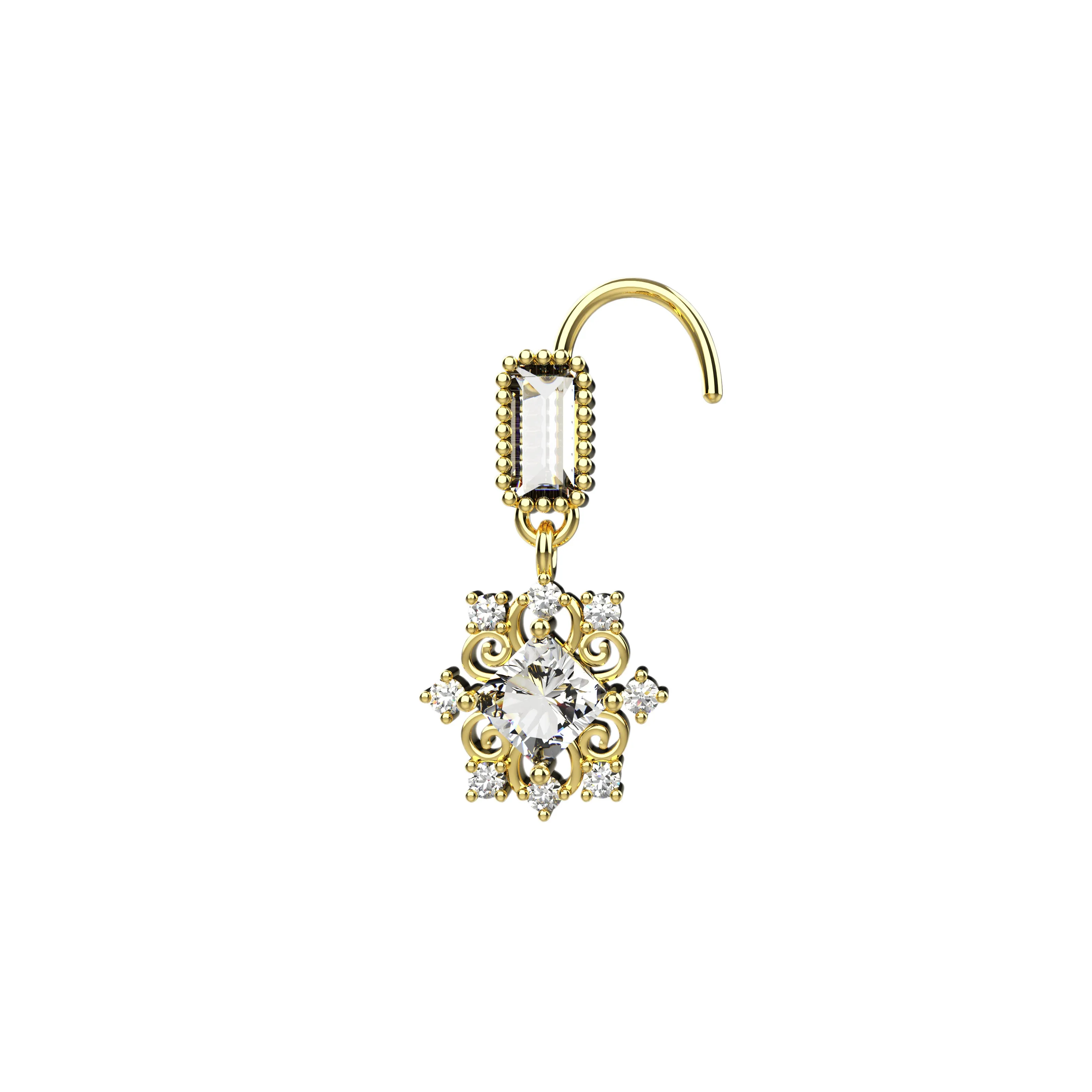 Dangling Nose Stud – Delicate Nose Ring with Drop Charm