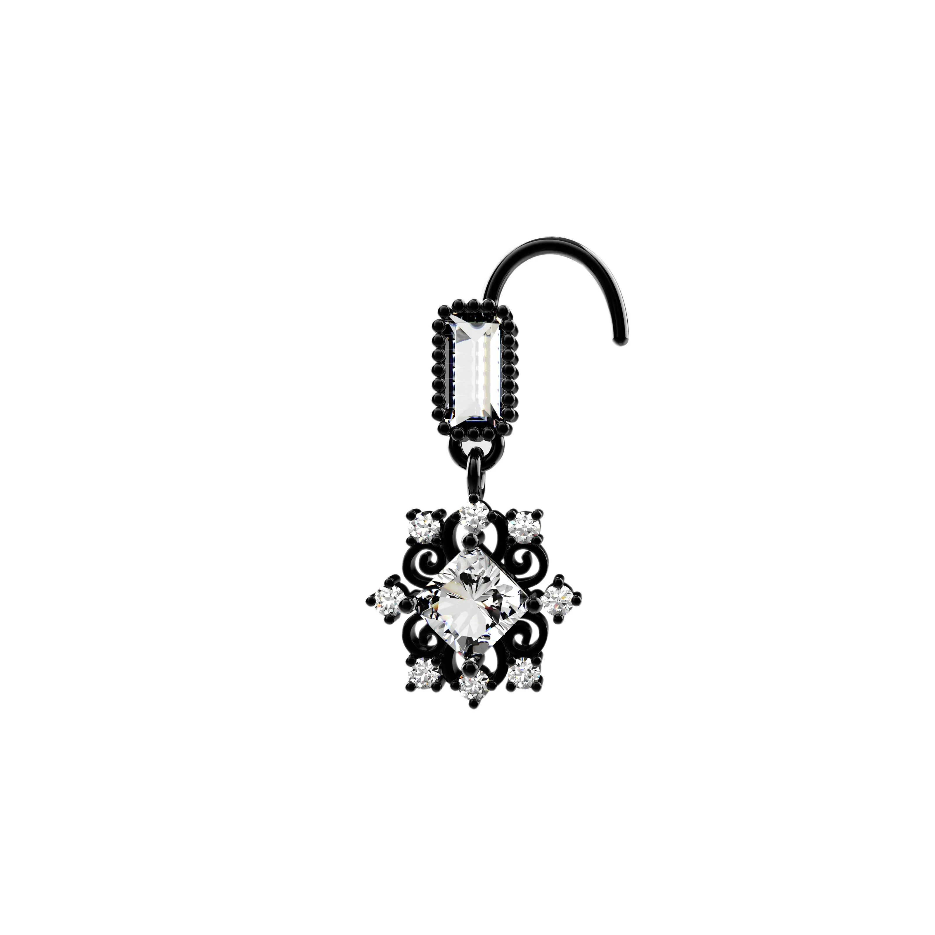 Dangling Nose Stud – Delicate Nose Ring with Drop Charm