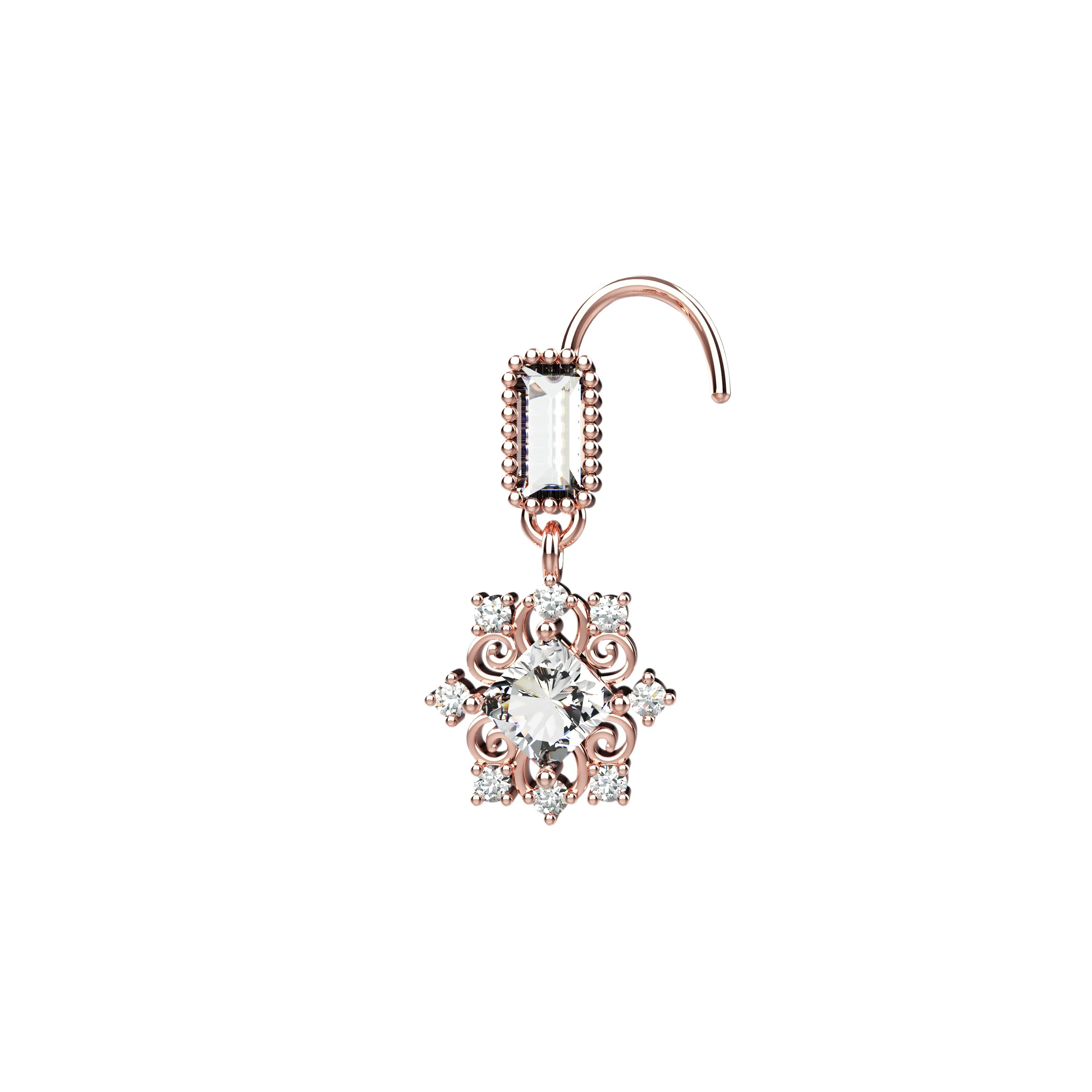 Dangling Nose Stud – Delicate Nose Ring with Drop Charm