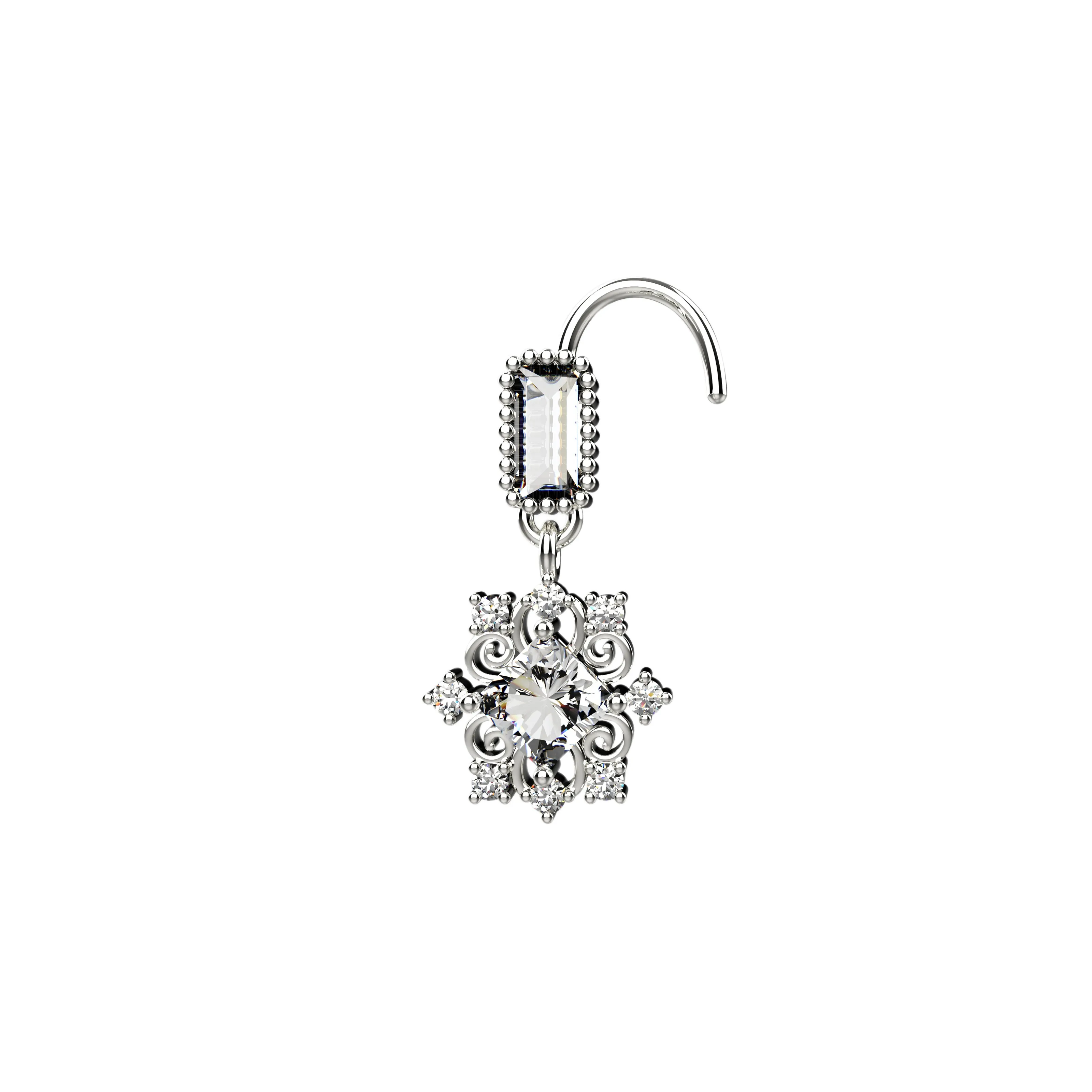 Dangling Nose Stud – Delicate Nose Ring with Drop Charm