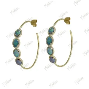 Diamond Framed Opal Hoops