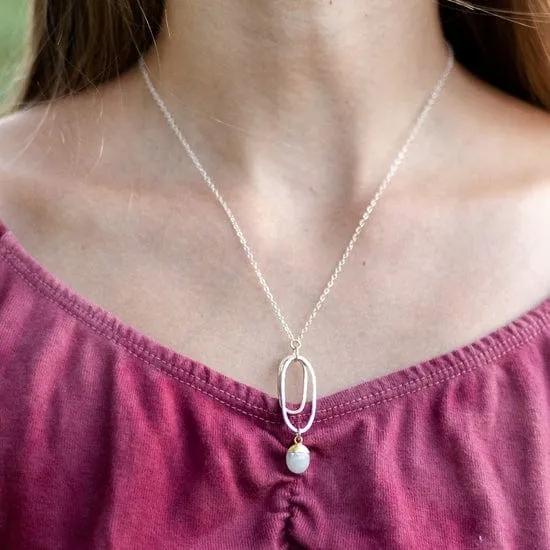 Double Ring Moonstone Pendant Necklace