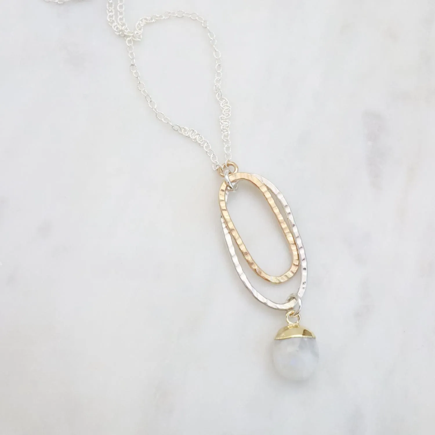Double Ring Moonstone Pendant Necklace