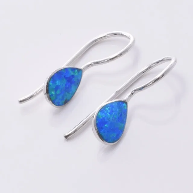 E709 - 925 Silver and lab opal teardrop earrings