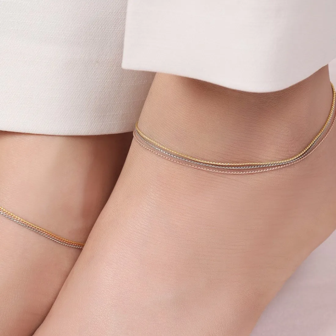 Elegance Tri-Tone Plated 925 Sterling Silver Chain Anklet