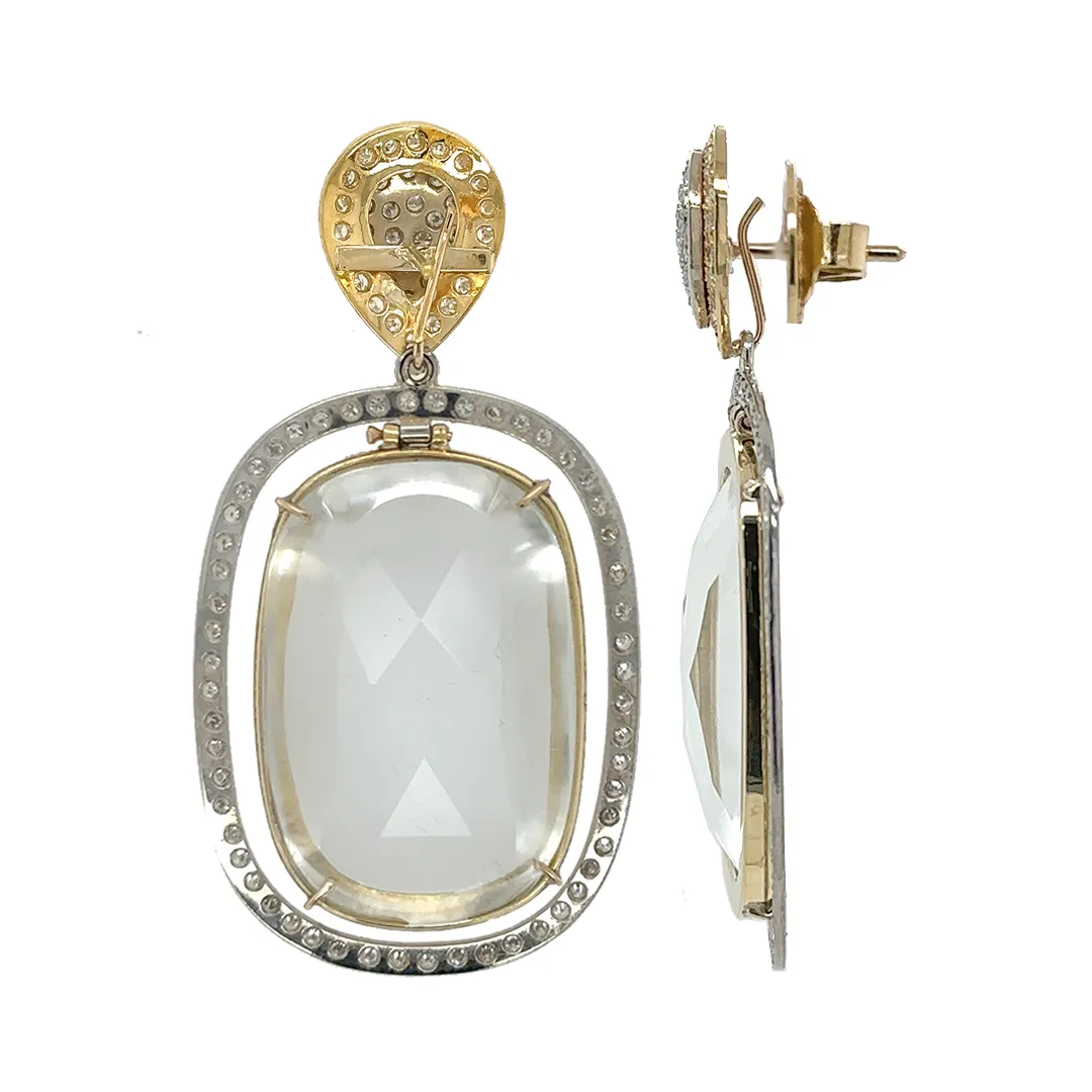 Faceted White Topaz and Diamonds Pendulum Earring Pendants