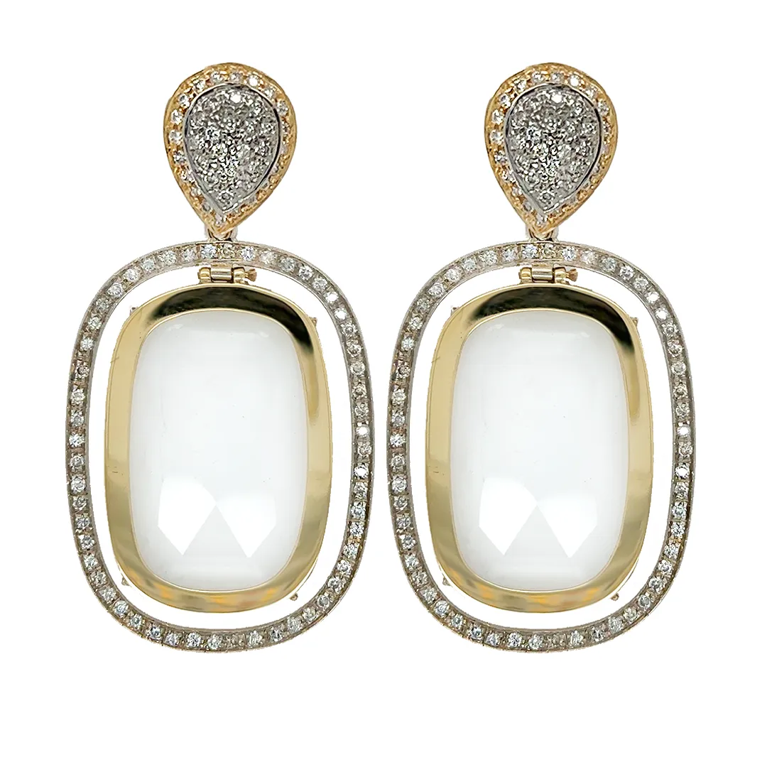 Faceted White Topaz and Diamonds Pendulum Earring Pendants