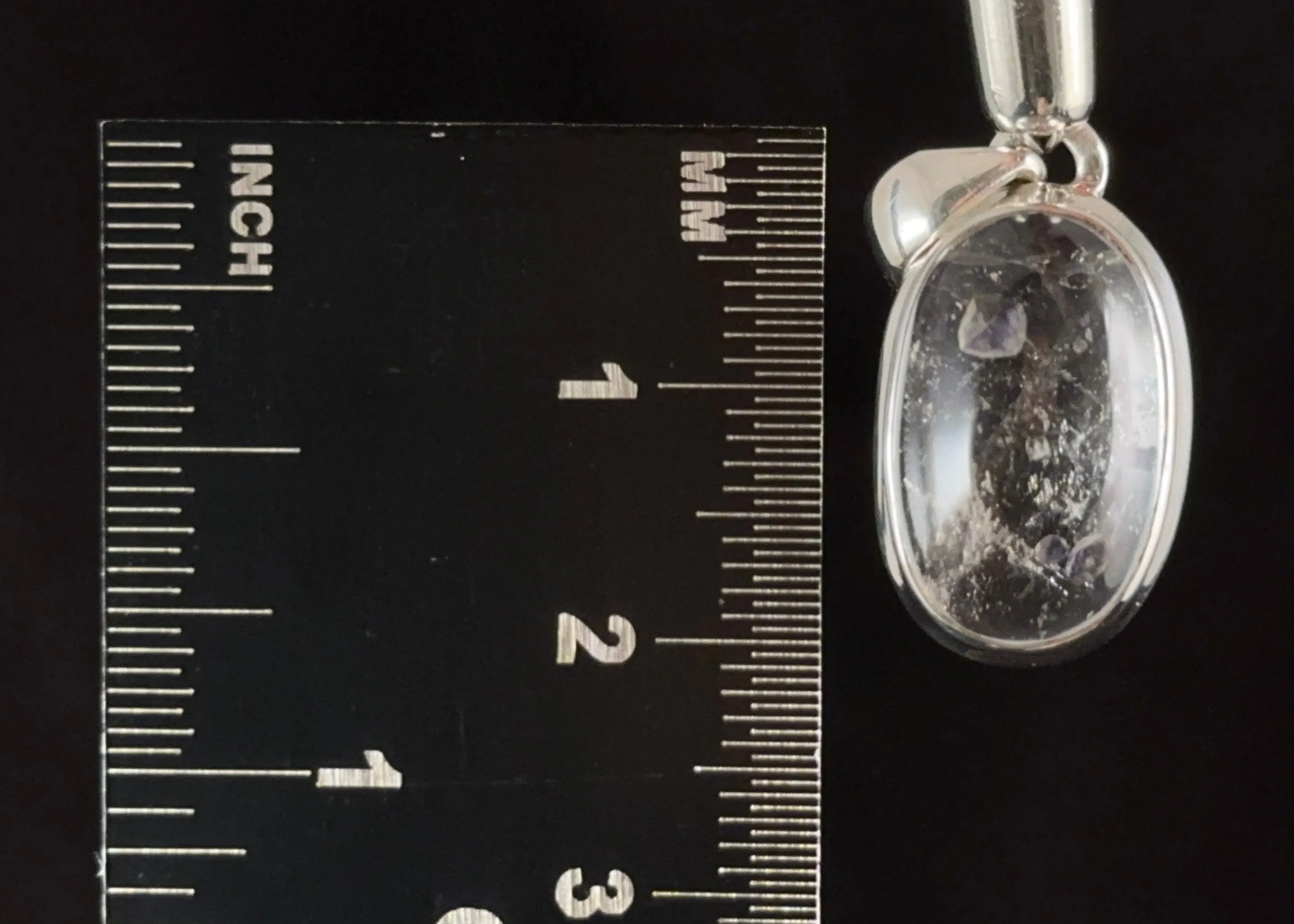 FLUORITE in QUARTZ Crystal Pendant - Sterling Silver, Cabochon - Fine Jewelry, Healing Crystals and Stones, Gift for Him, 54403