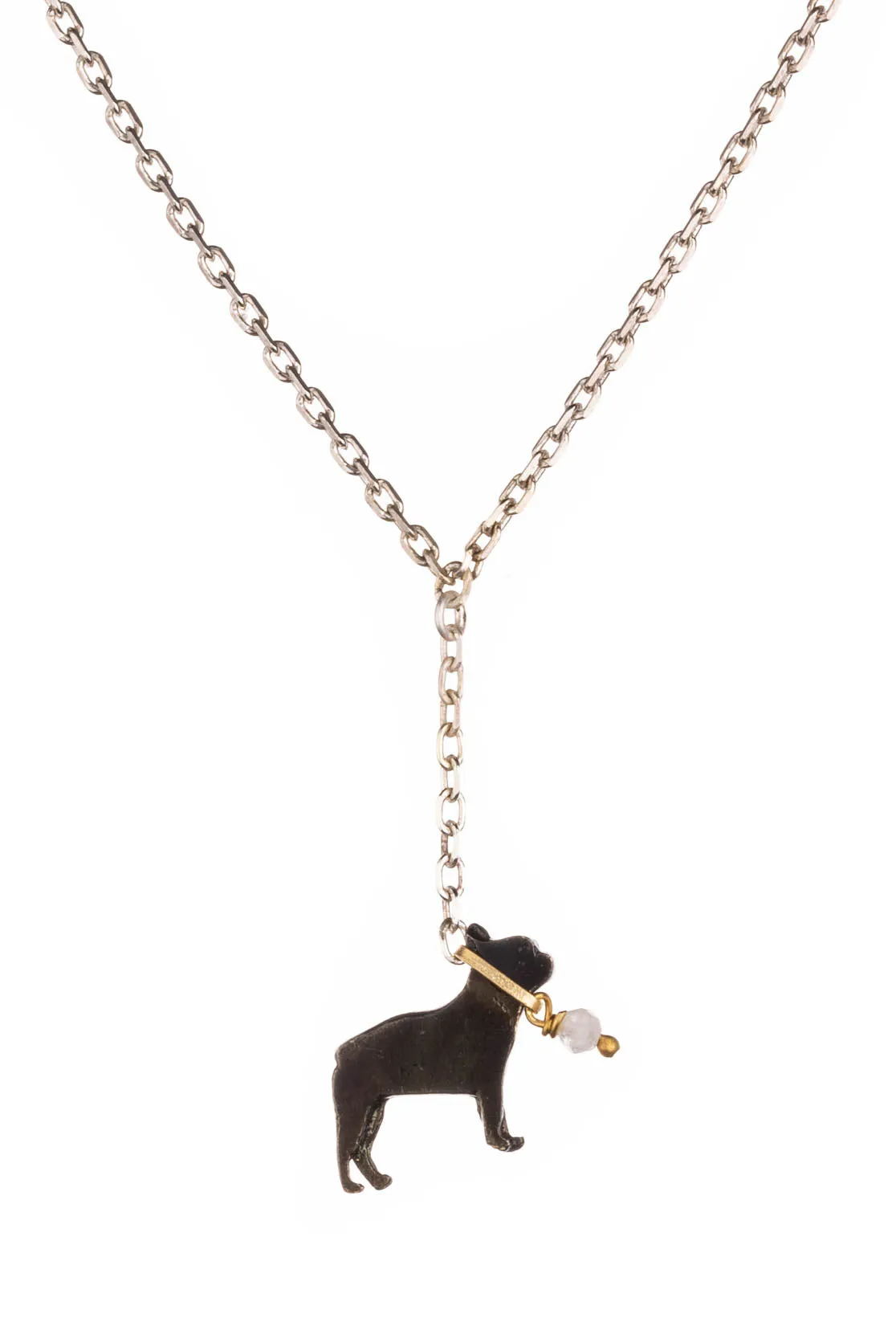 French bulldog on a lead necklace