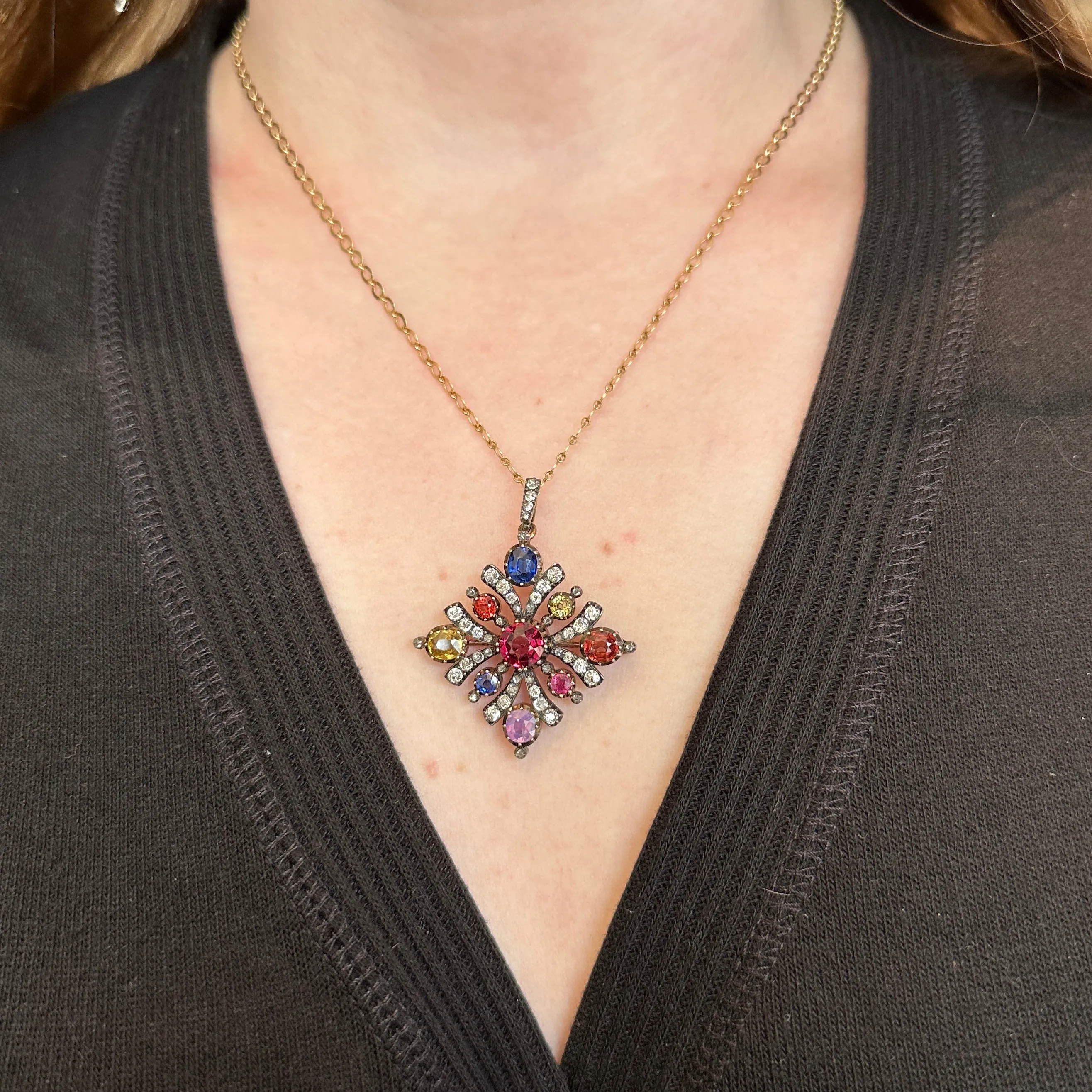 Georgian 5.65 CTW Gemstone & Diamond Brooch/Pendant