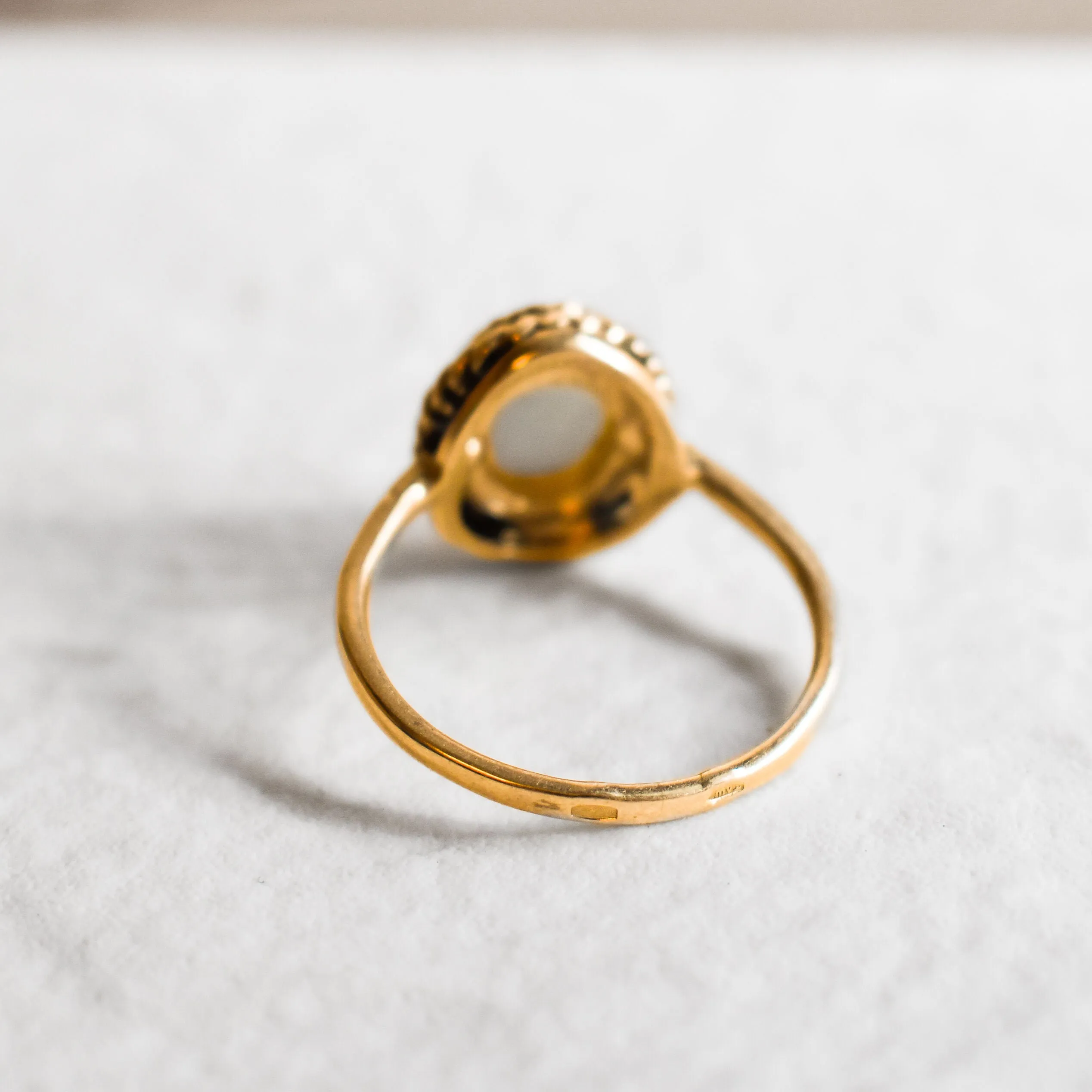 Gold Opal Ring - White Oval Ring - Vintage Bridal Ring