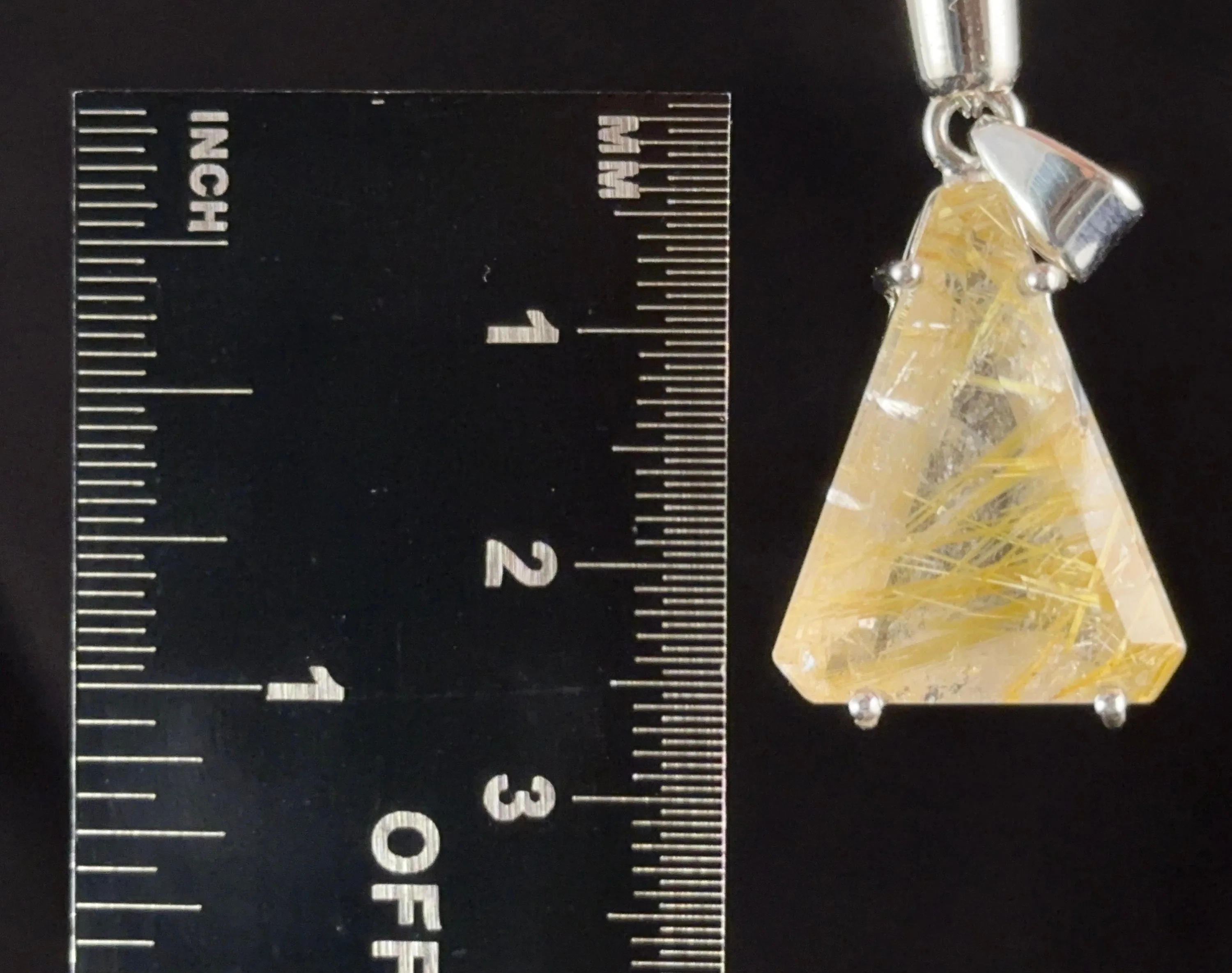GOLDEN RUTILATED QUARTZ Crystal Pendant - Sterling Silver, Cabochon - Fine Jewelry, Healing Crystals and Stones, Gift for Him, 54415