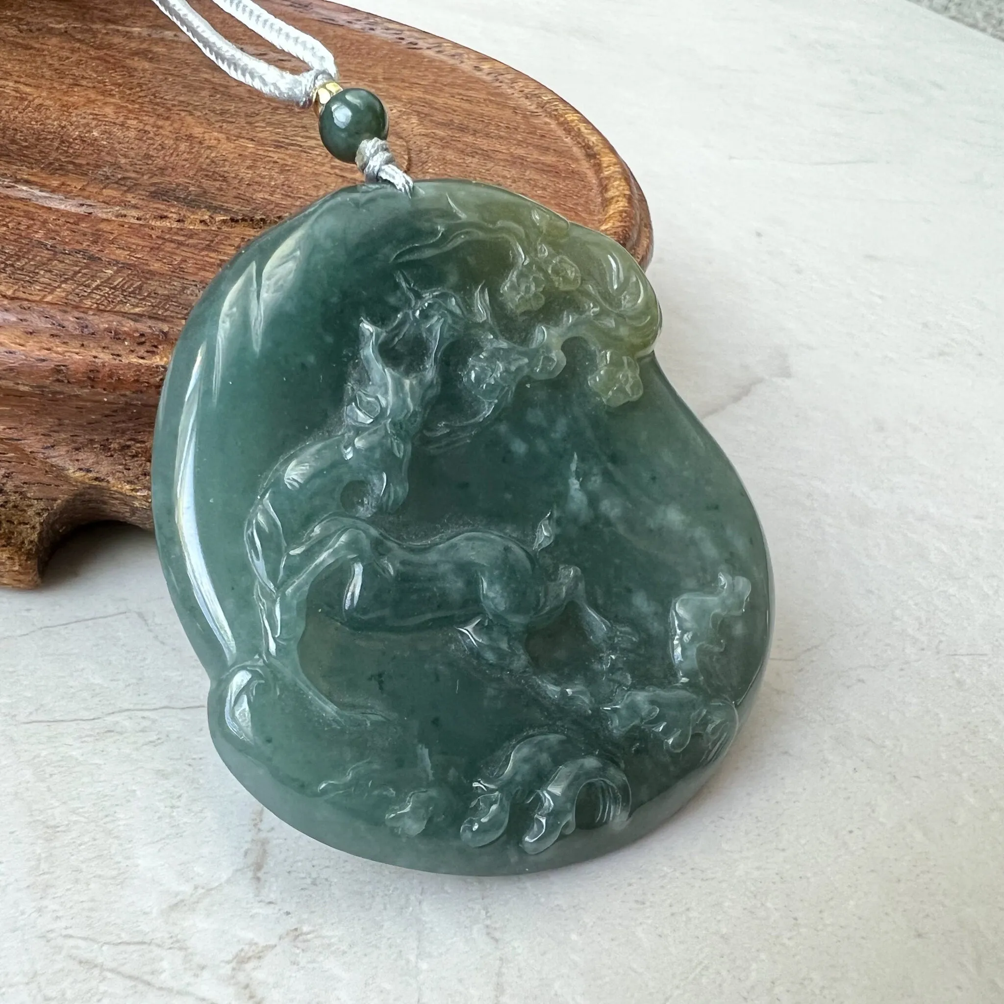 Green Jadeite Jade Deer in Forest Hand Carved Pendant Necklace, ZYF-0322-1652657255