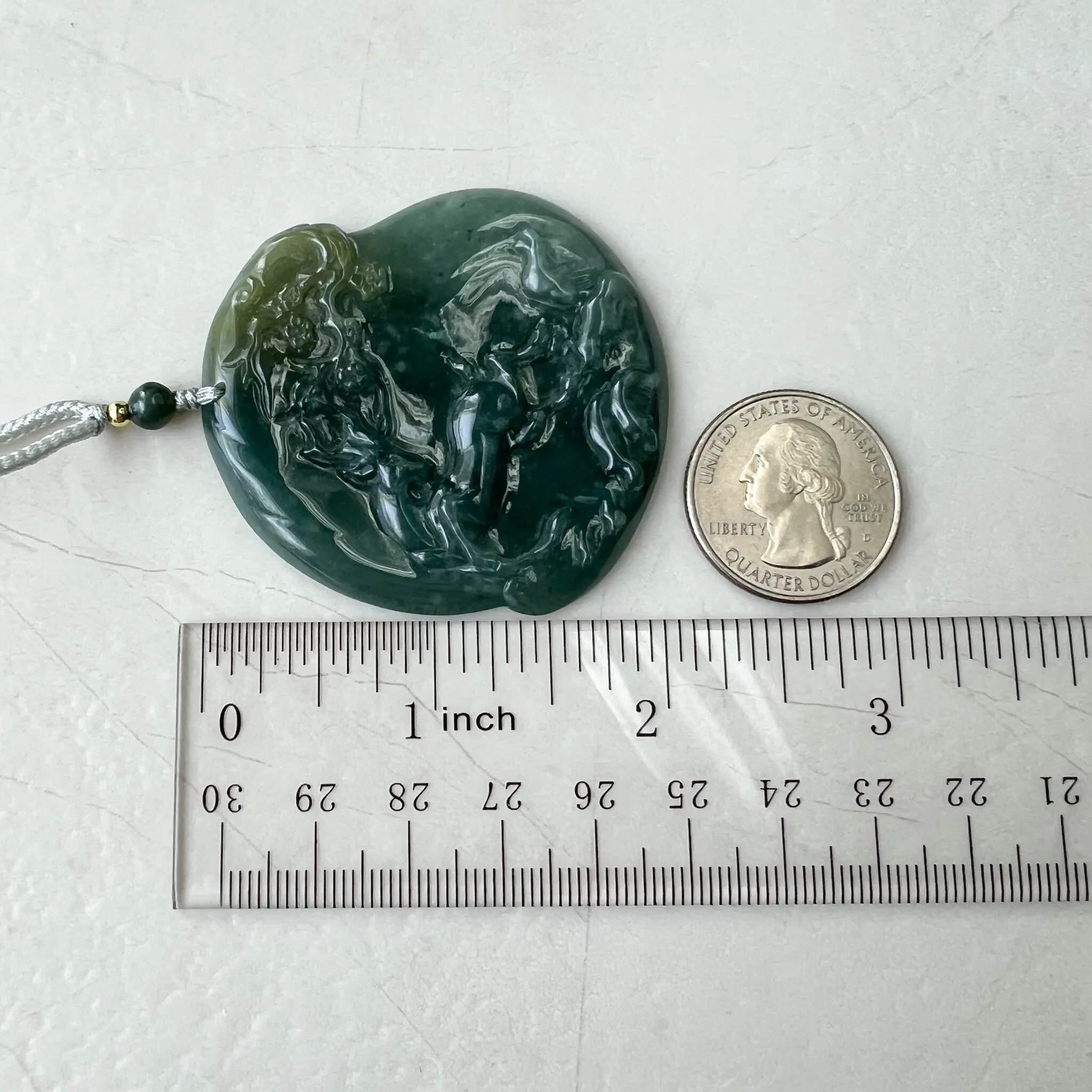 Green Jadeite Jade Deer in Forest Hand Carved Pendant Necklace, ZYF-0322-1652657255