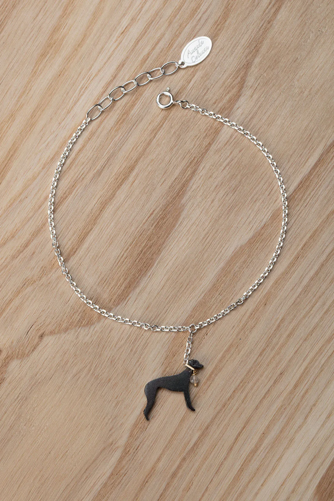 Greyhound bracelet in sterling silver, gold plate or black