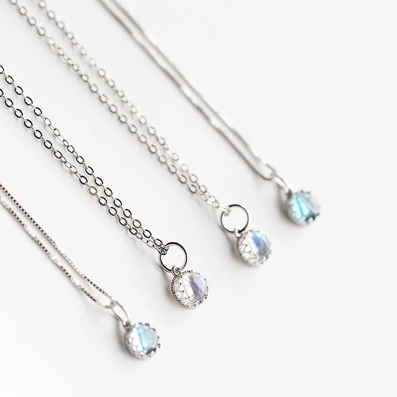 Handmade Crown Moonstone Pendant Necklace Silver Gemstone Jewelry Accessories for Women
