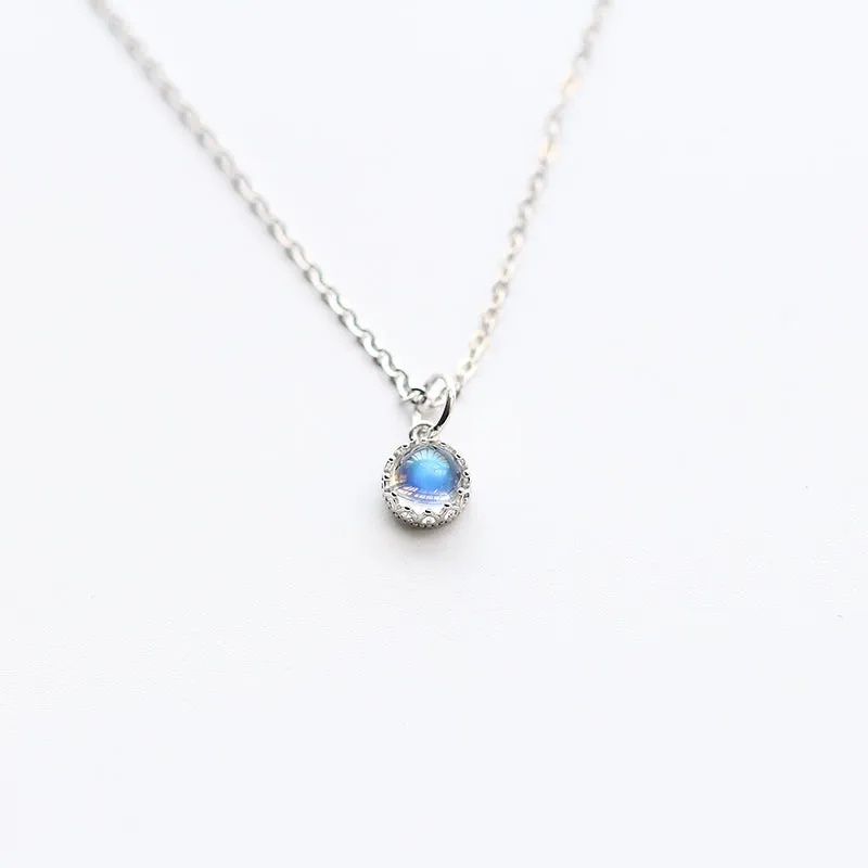 Handmade Crown Moonstone Pendant Necklace Silver Gemstone Jewelry Accessories for Women