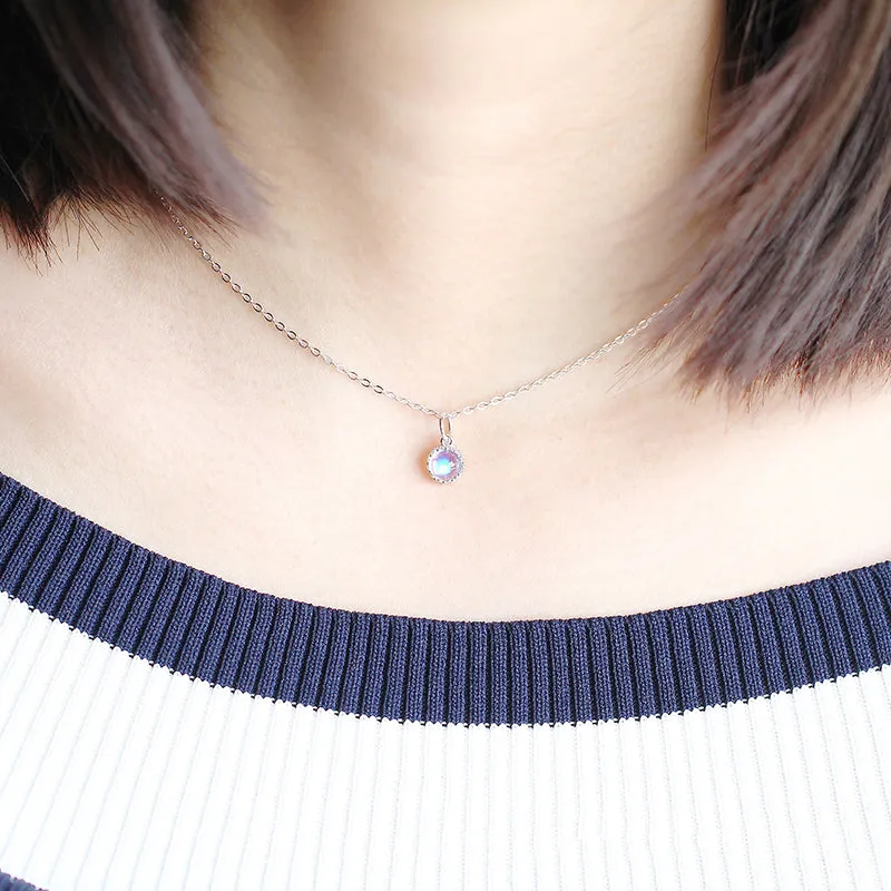 Handmade Crown Moonstone Pendant Necklace Silver Gemstone Jewelry Accessories for Women