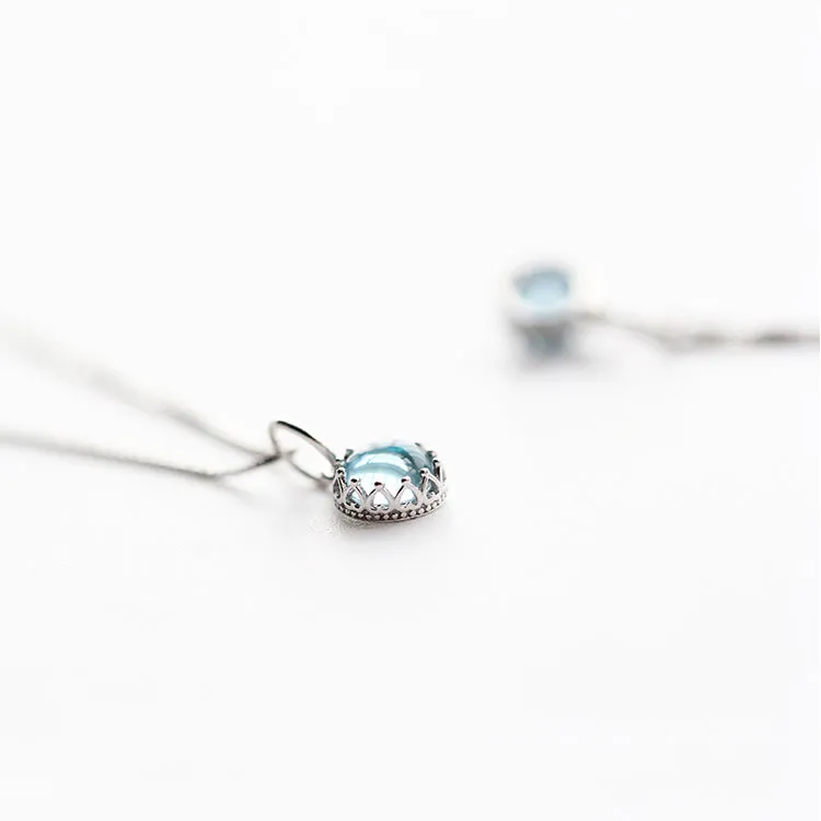 Handmade Crown Moonstone Pendant Necklace Silver Gemstone Jewelry Accessories for Women