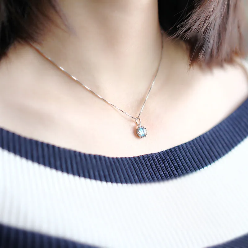 Handmade Crown Moonstone Pendant Necklace Silver Gemstone Jewelry Accessories for Women
