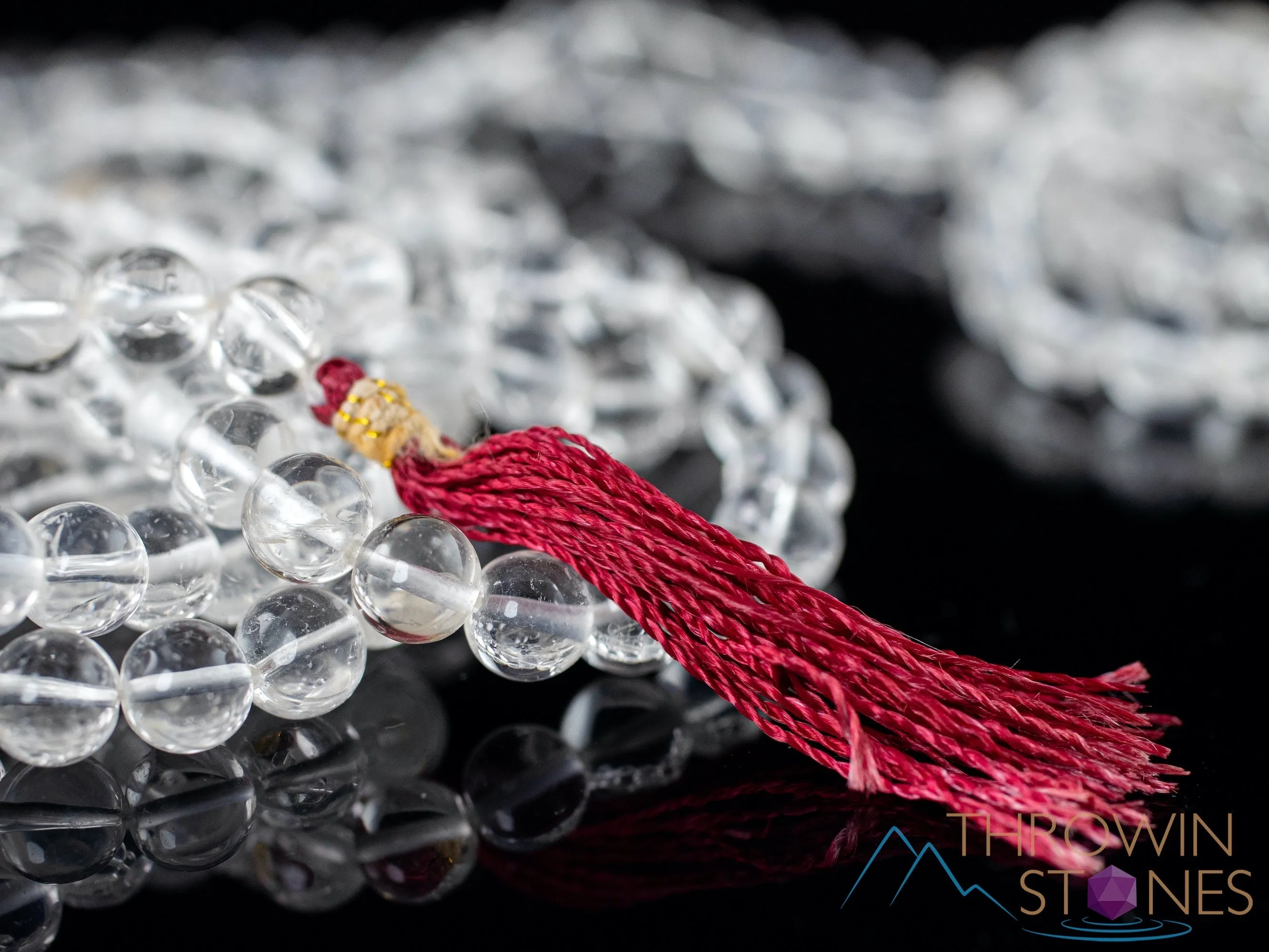 Himalayan CLEAR QUARTZ Crystal Necklace, Mala - Handmade Jewelry, Beaded Necklace, Healing Crystals and Stones, E1489