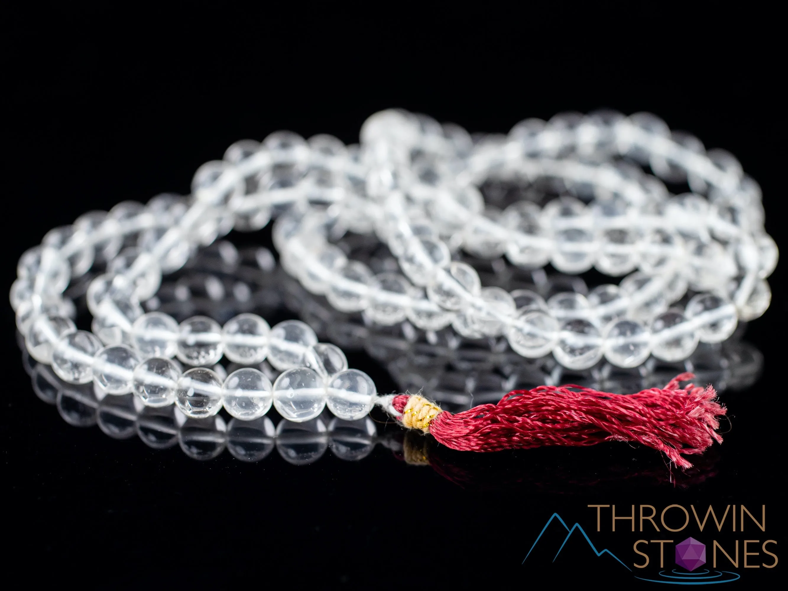 Himalayan CLEAR QUARTZ Crystal Necklace, Mala - Handmade Jewelry, Beaded Necklace, Healing Crystals and Stones, E1489