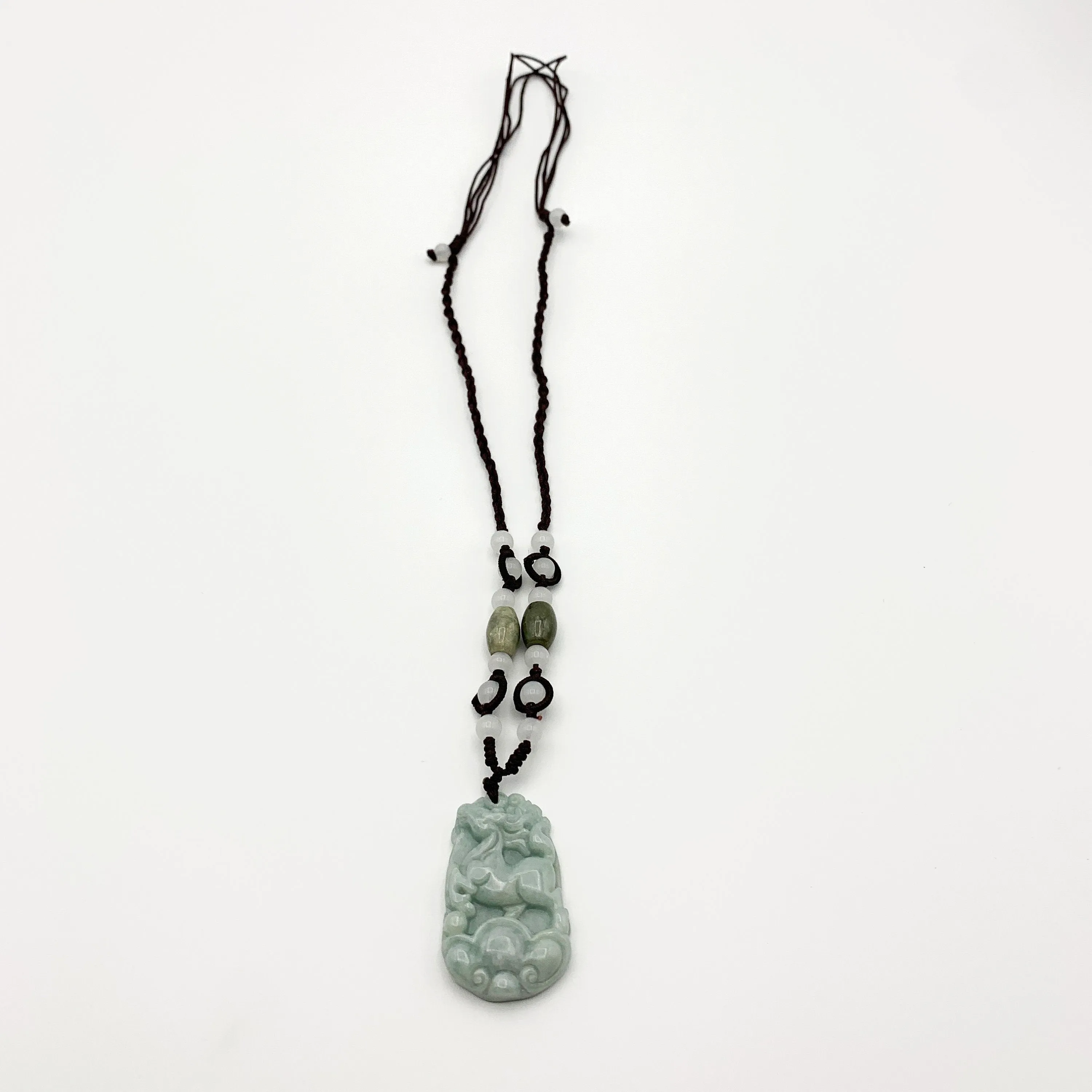 Horse Jade Chinese Zodiac Rustic Carved Pendant Necklace, YW-0110-1646517385