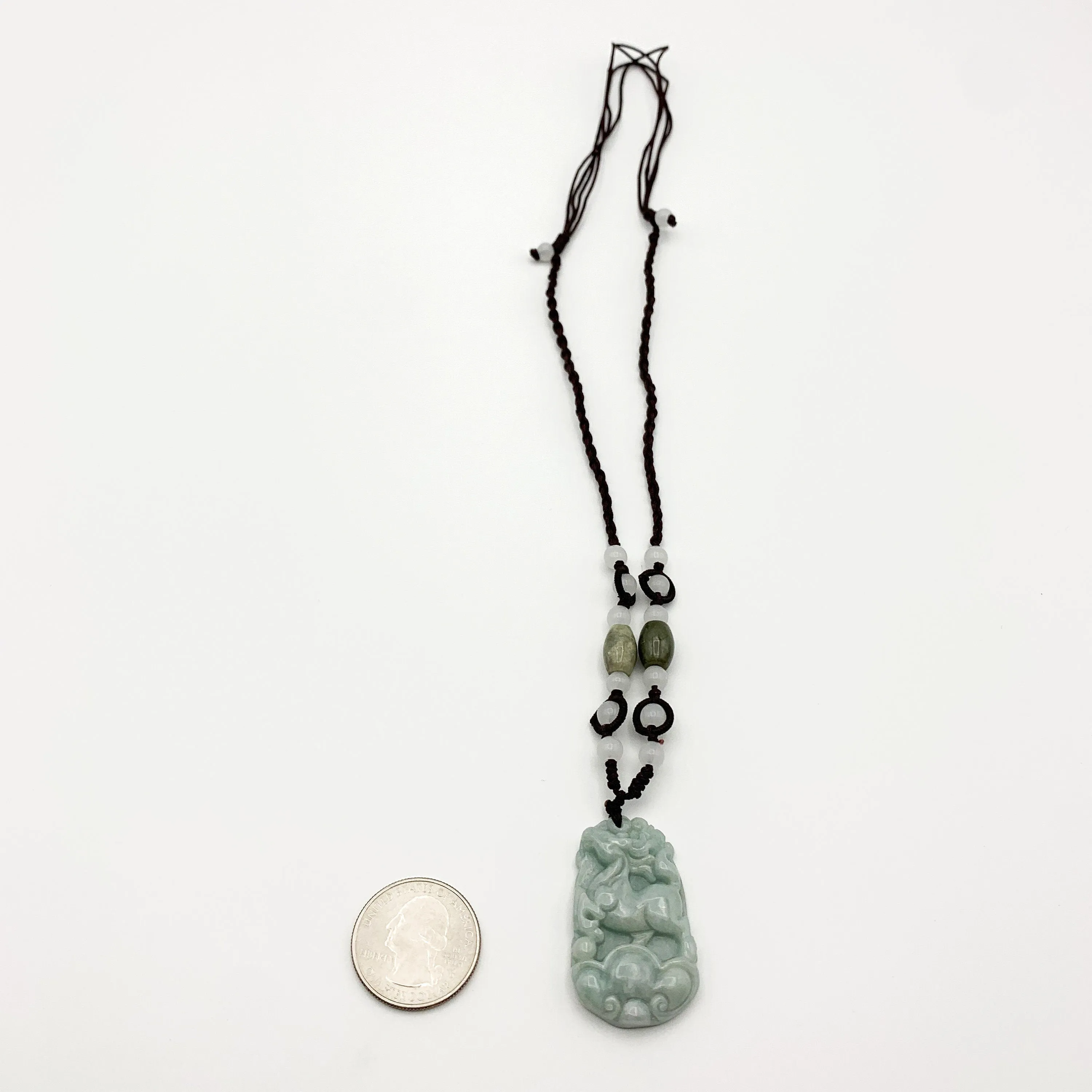 Horse Jade Chinese Zodiac Rustic Carved Pendant Necklace, YW-0110-1646517385