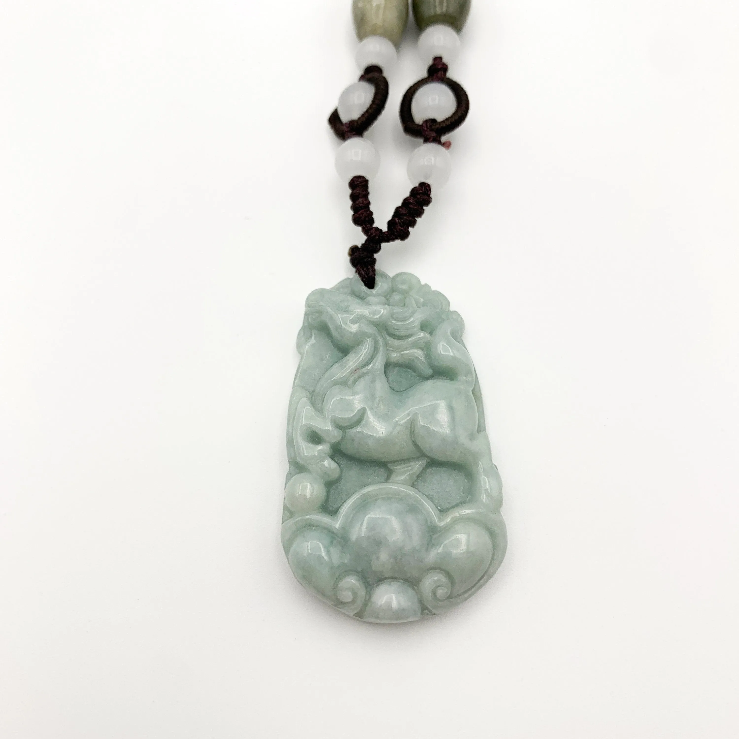 Horse Jade Chinese Zodiac Rustic Carved Pendant Necklace, YW-0110-1646517385