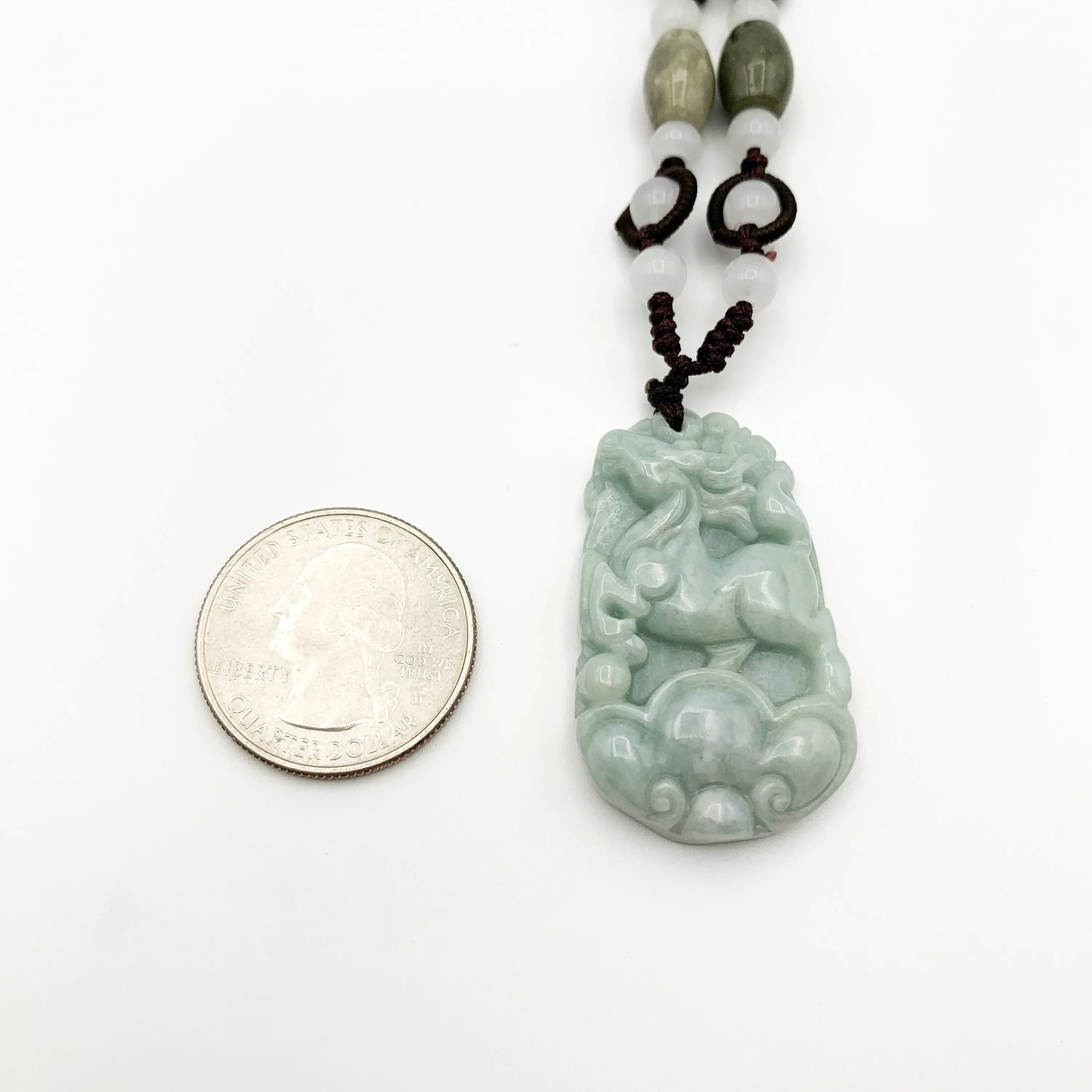 Horse Jade Chinese Zodiac Rustic Carved Pendant Necklace, YW-0110-1646517385