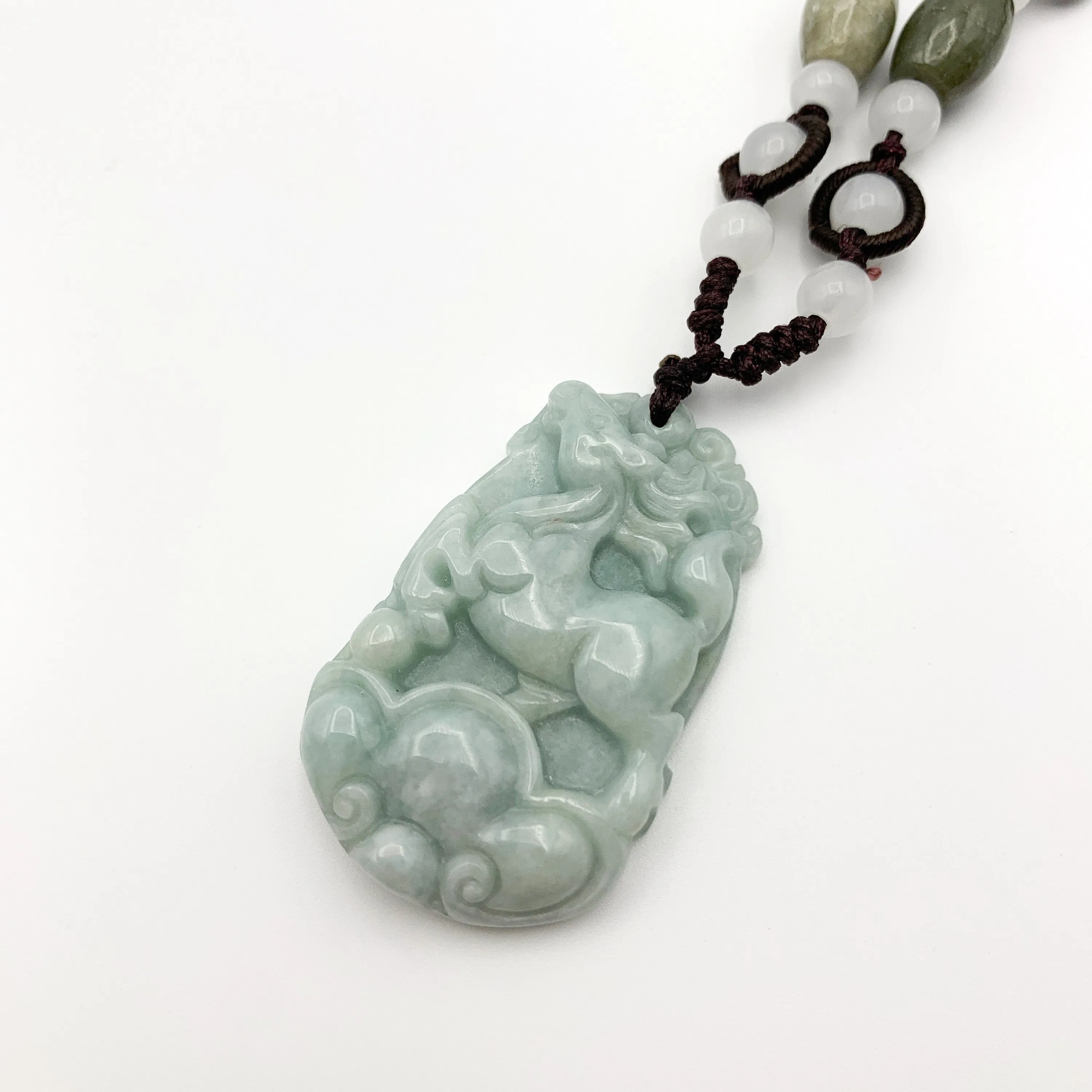 Horse Jade Chinese Zodiac Rustic Carved Pendant Necklace, YW-0110-1646517385