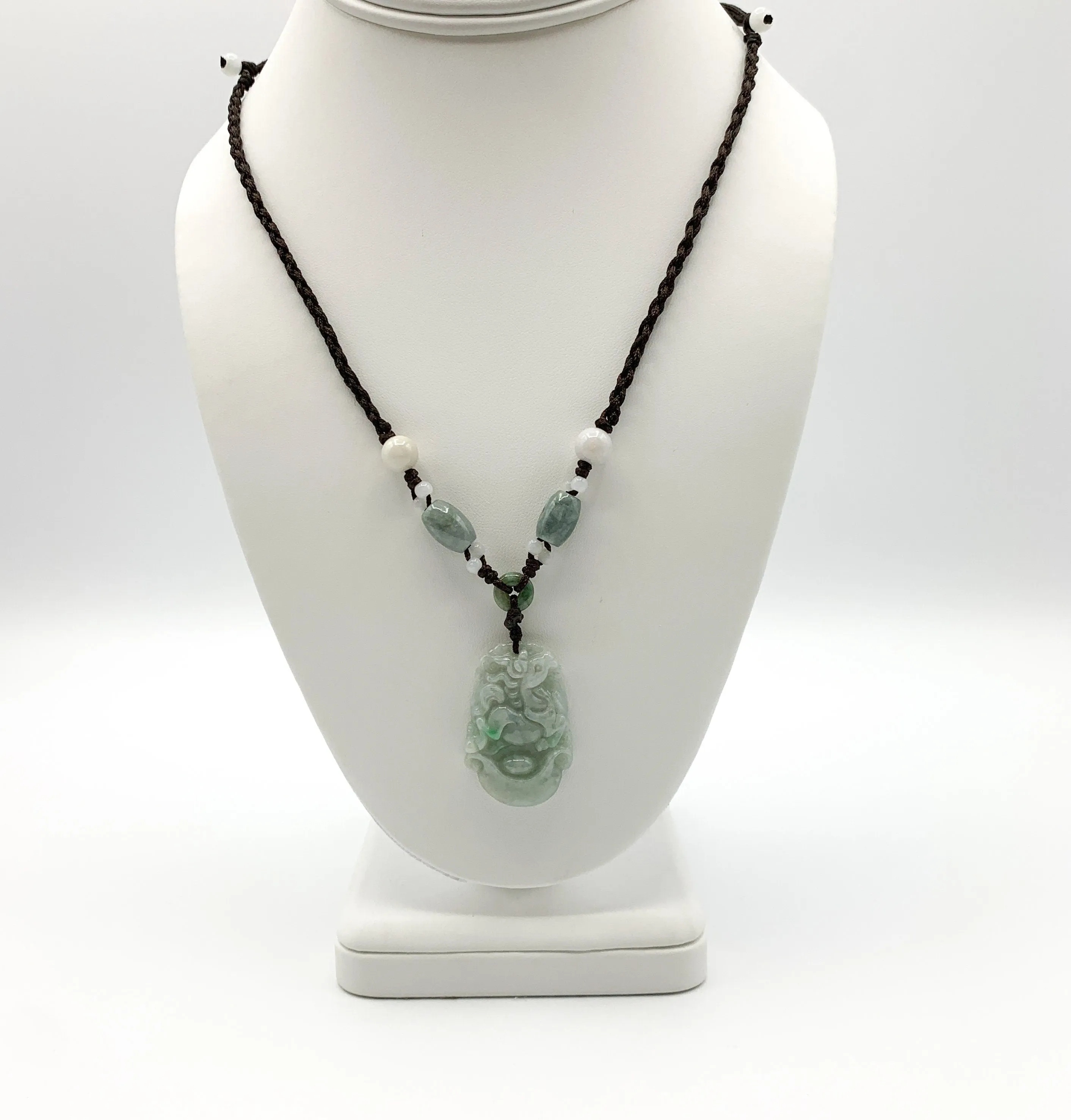 Horse Jade Chinese Zodiac Rustic Carved Pendant Necklace, YW-0321-1645571195