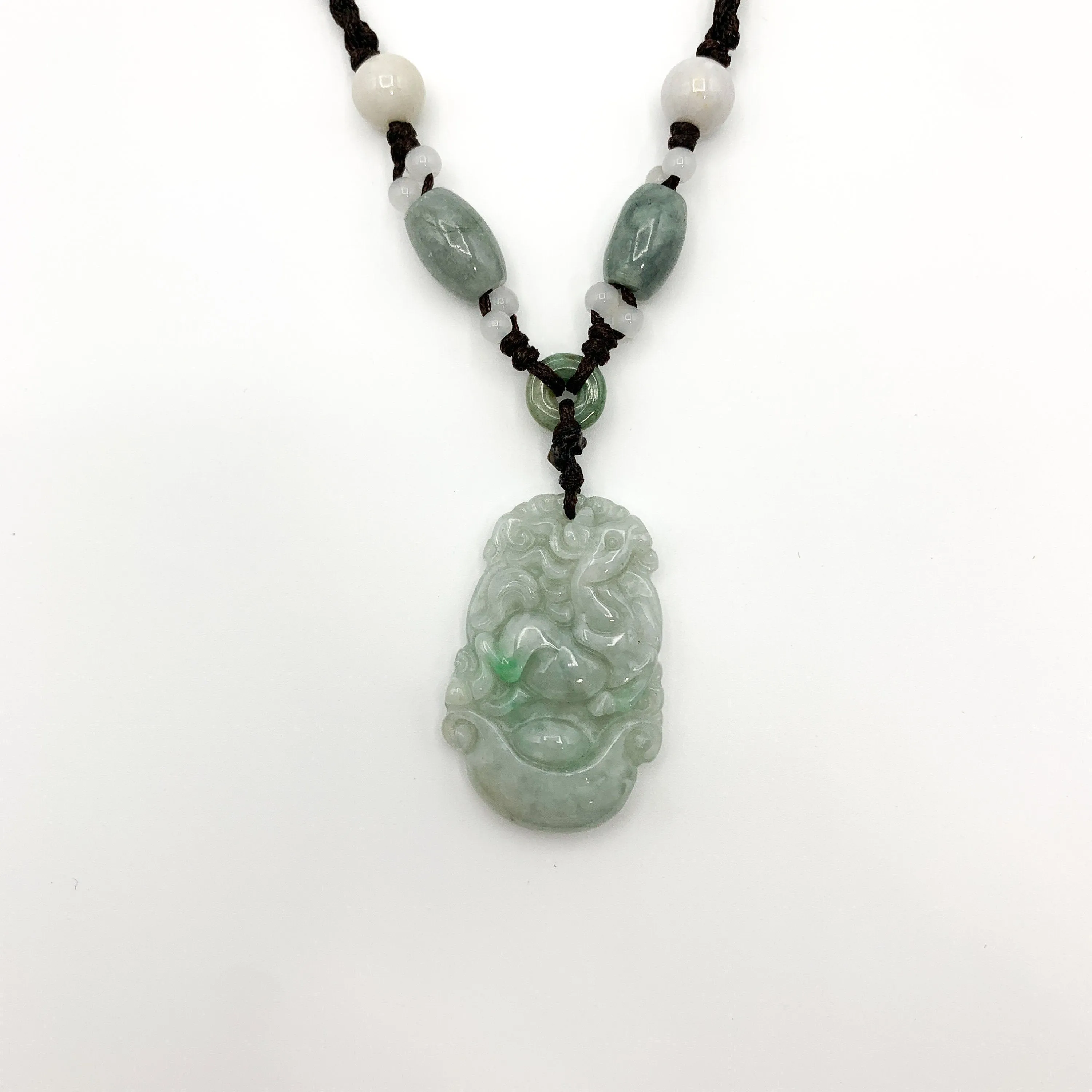 Horse Jade Chinese Zodiac Rustic Carved Pendant Necklace, YW-0321-1645571195