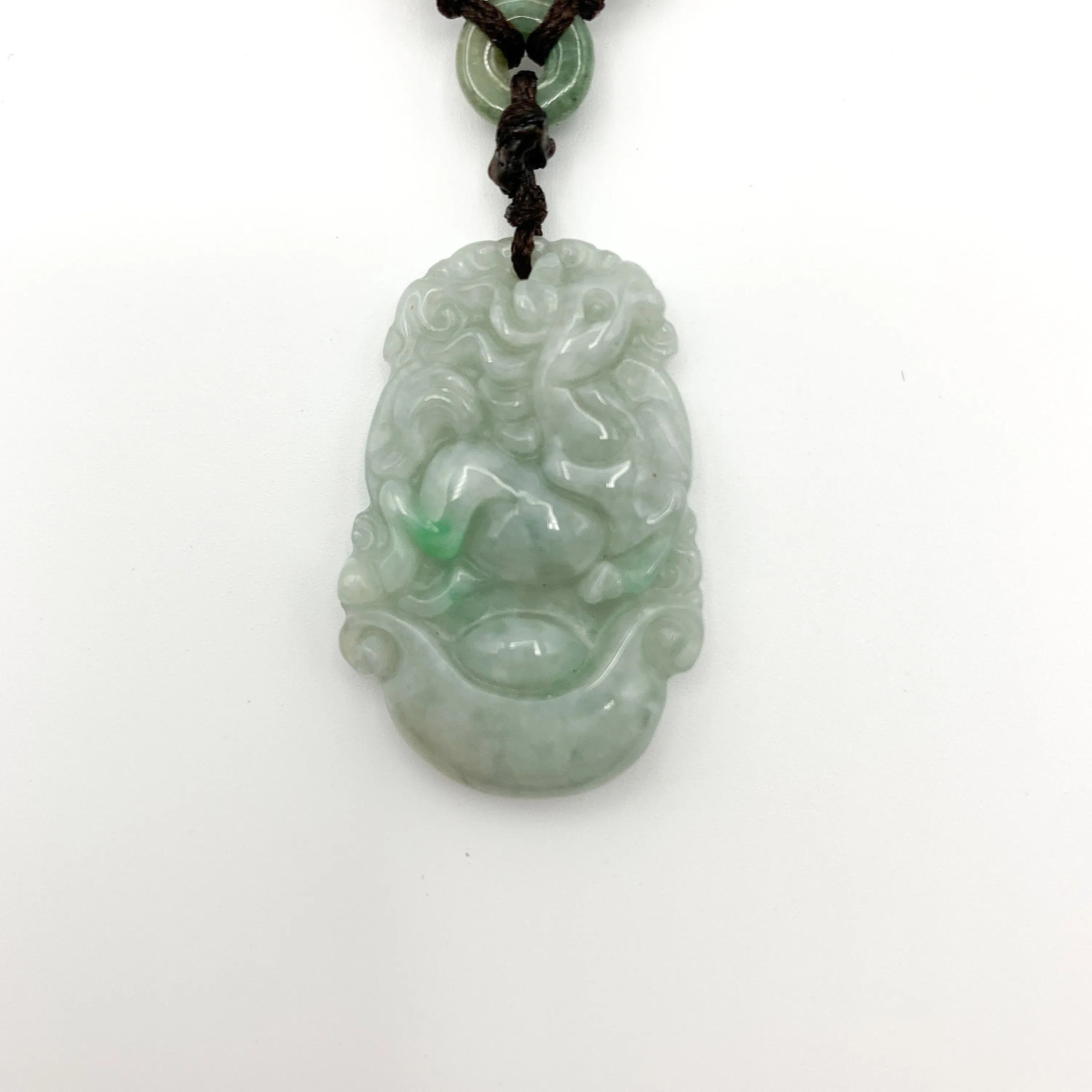Horse Jade Chinese Zodiac Rustic Carved Pendant Necklace, YW-0321-1645571195