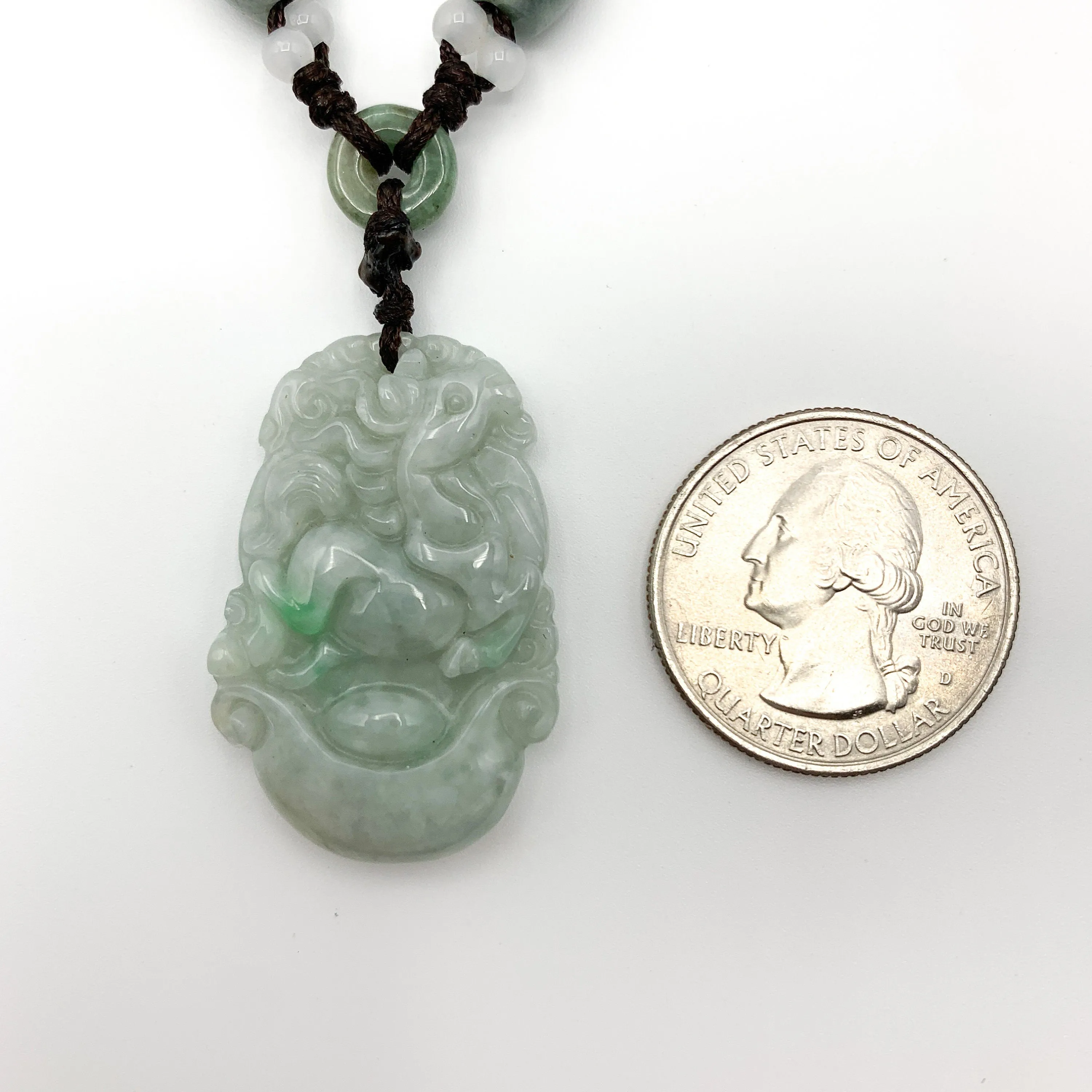 Horse Jade Chinese Zodiac Rustic Carved Pendant Necklace, YW-0321-1645571195