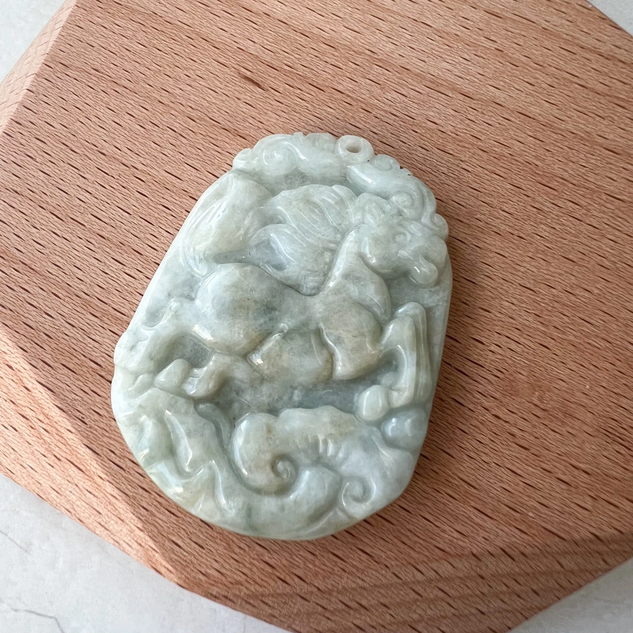 Horse Jade Chinese Zodiac Rustic Carved Pendant Necklace, YW-0321-1646161688