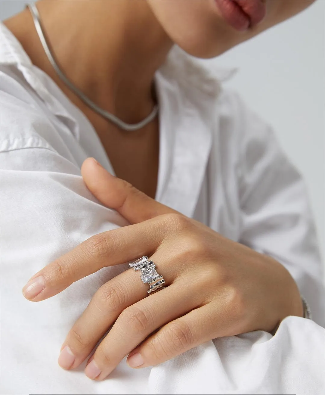 Irregular Rectangular Zircon Open Ring