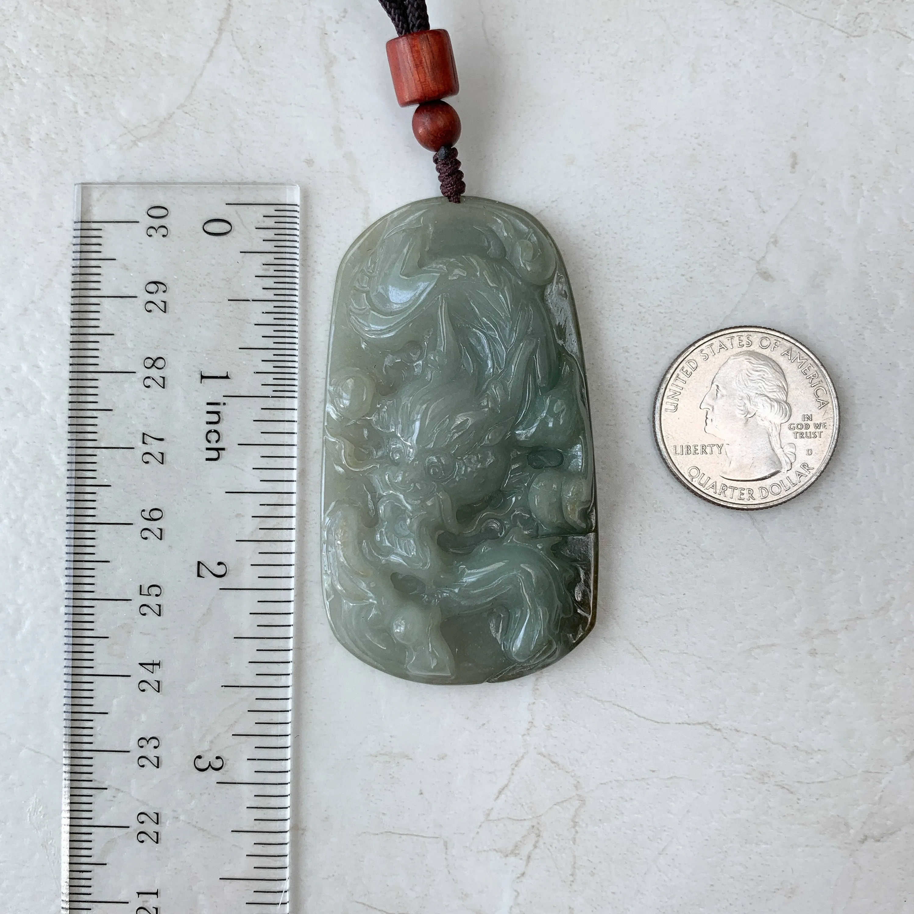 Jadeite Jade Dragon Chinese Zodiac Hand Carved Pendant Necklace, YJ-0321-0470386