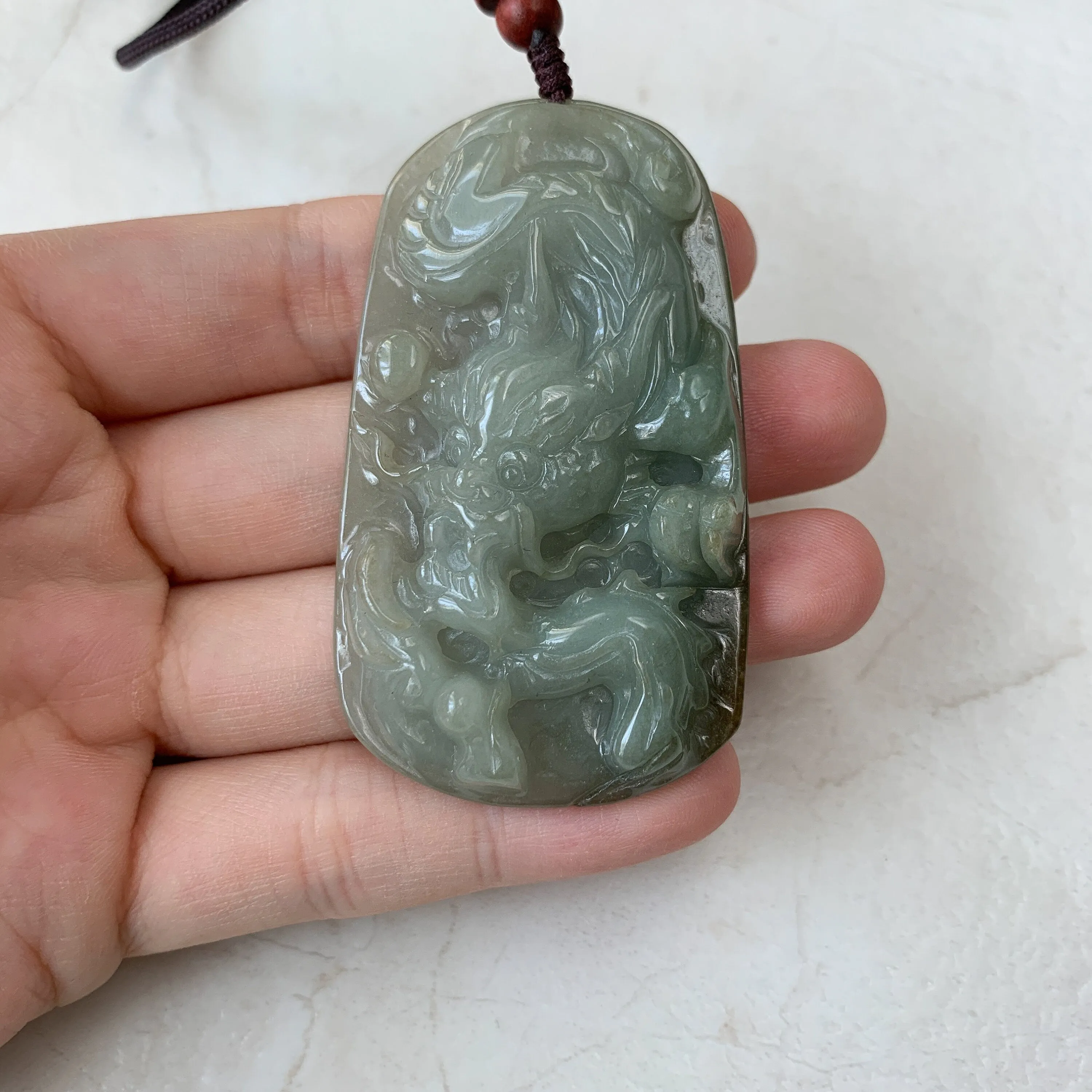 Jadeite Jade Dragon Chinese Zodiac Hand Carved Pendant Necklace, YJ-0321-0470386