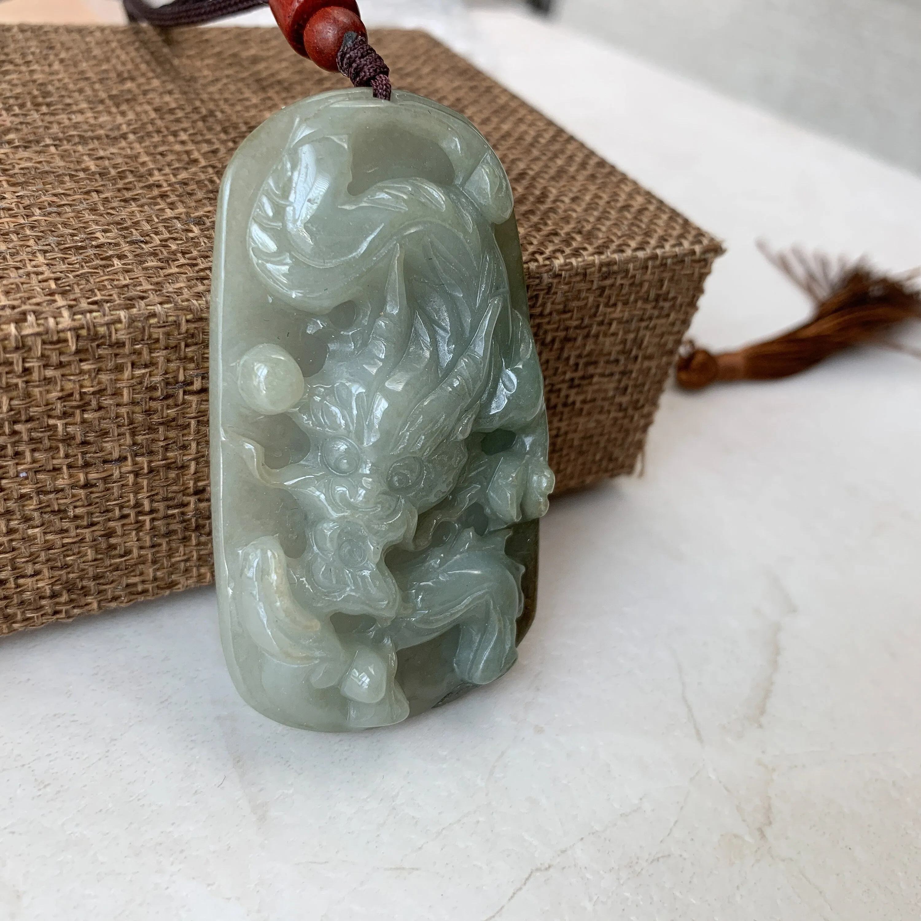 Jadeite Jade Dragon Chinese Zodiac Hand Carved Pendant Necklace, YJ-0321-0470386