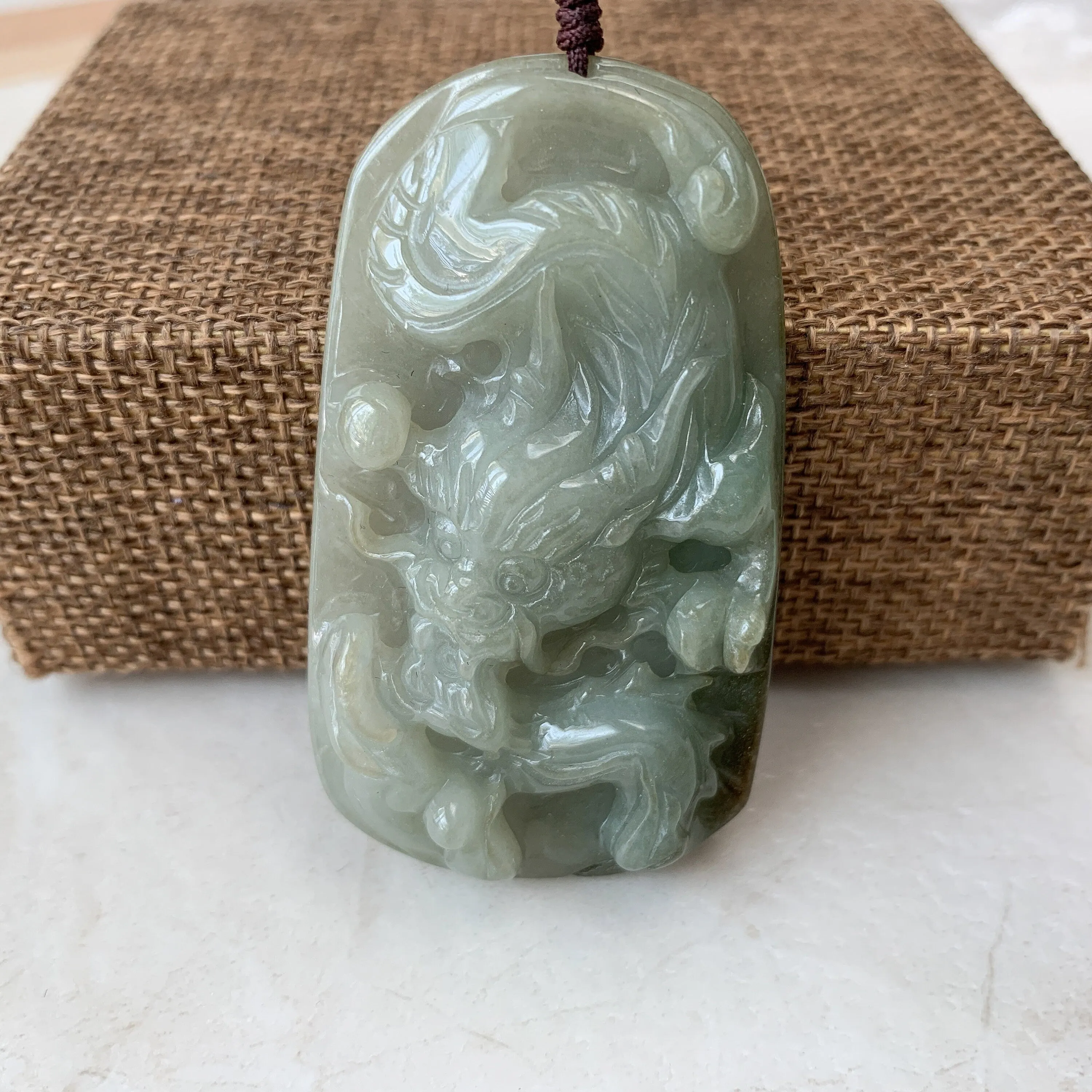 Jadeite Jade Dragon Chinese Zodiac Hand Carved Pendant Necklace, YJ-0321-0470386
