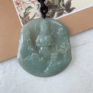 Jadeite Jade Guan Yin Mountain Landscape Avalokiteshvara Hand Carved Pendant Necklace, YJ-0321-0384928