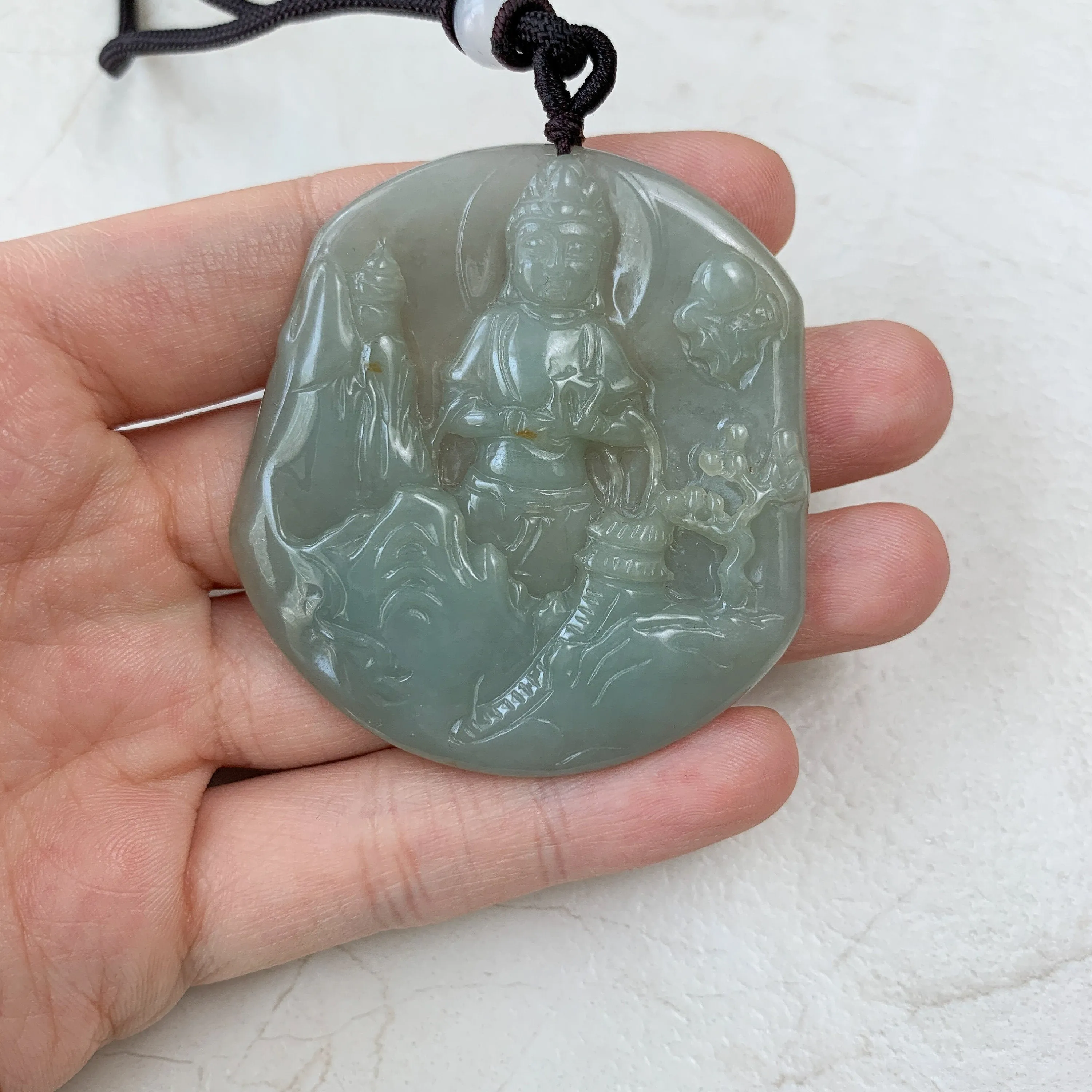 Jadeite Jade Guan Yin Mountain Landscape Avalokiteshvara Hand Carved Pendant Necklace, YJ-0321-0384928
