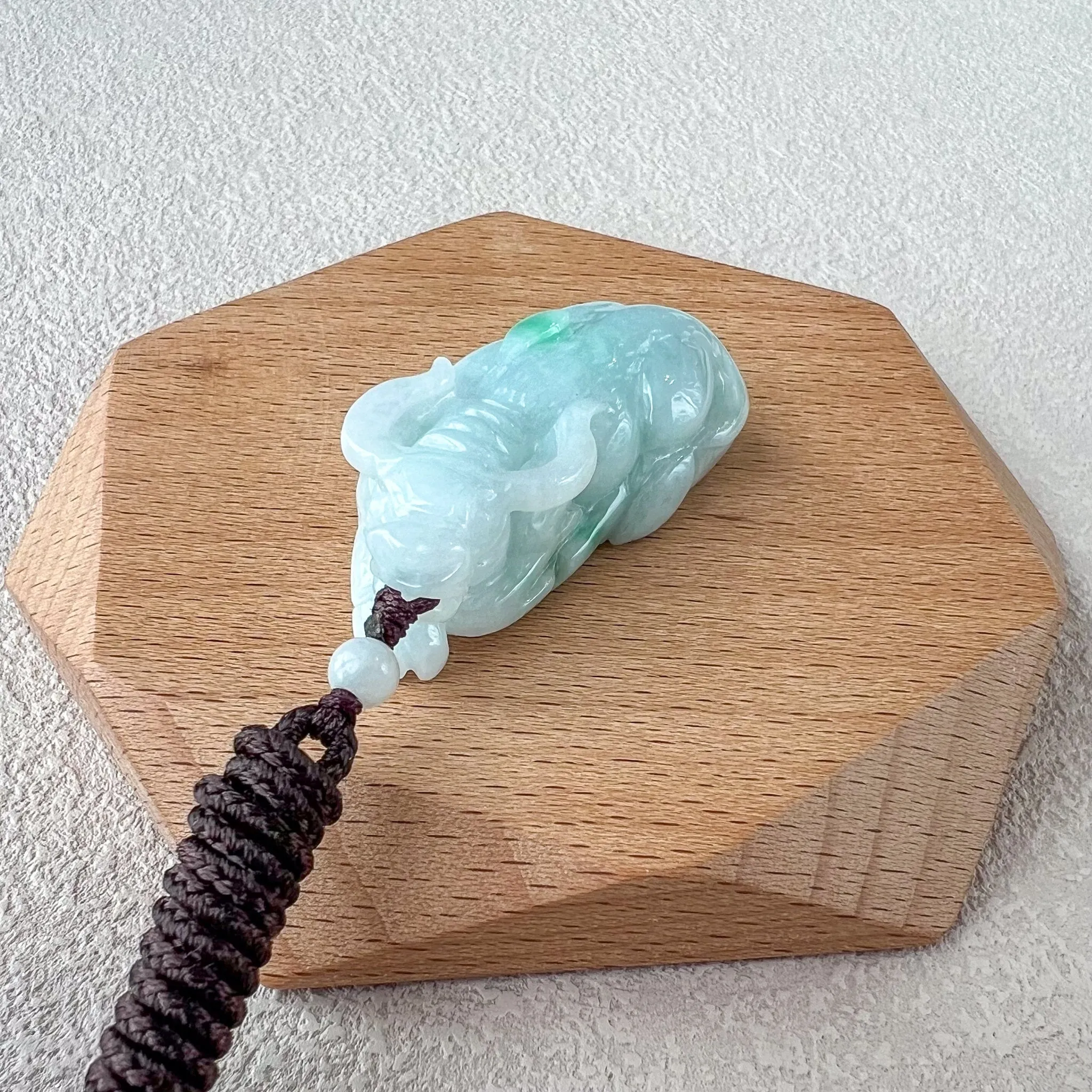 Jadeite Jade Ox Bull Cow Chinese Zodiac, Hand Carved Light Green Jade Carved Necklace, YGR-0323-1707685605