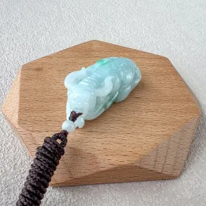 Jadeite Jade Ox Bull Cow Chinese Zodiac, Hand Carved Light Green Jade Carved Necklace, YGR-0323-1707685605