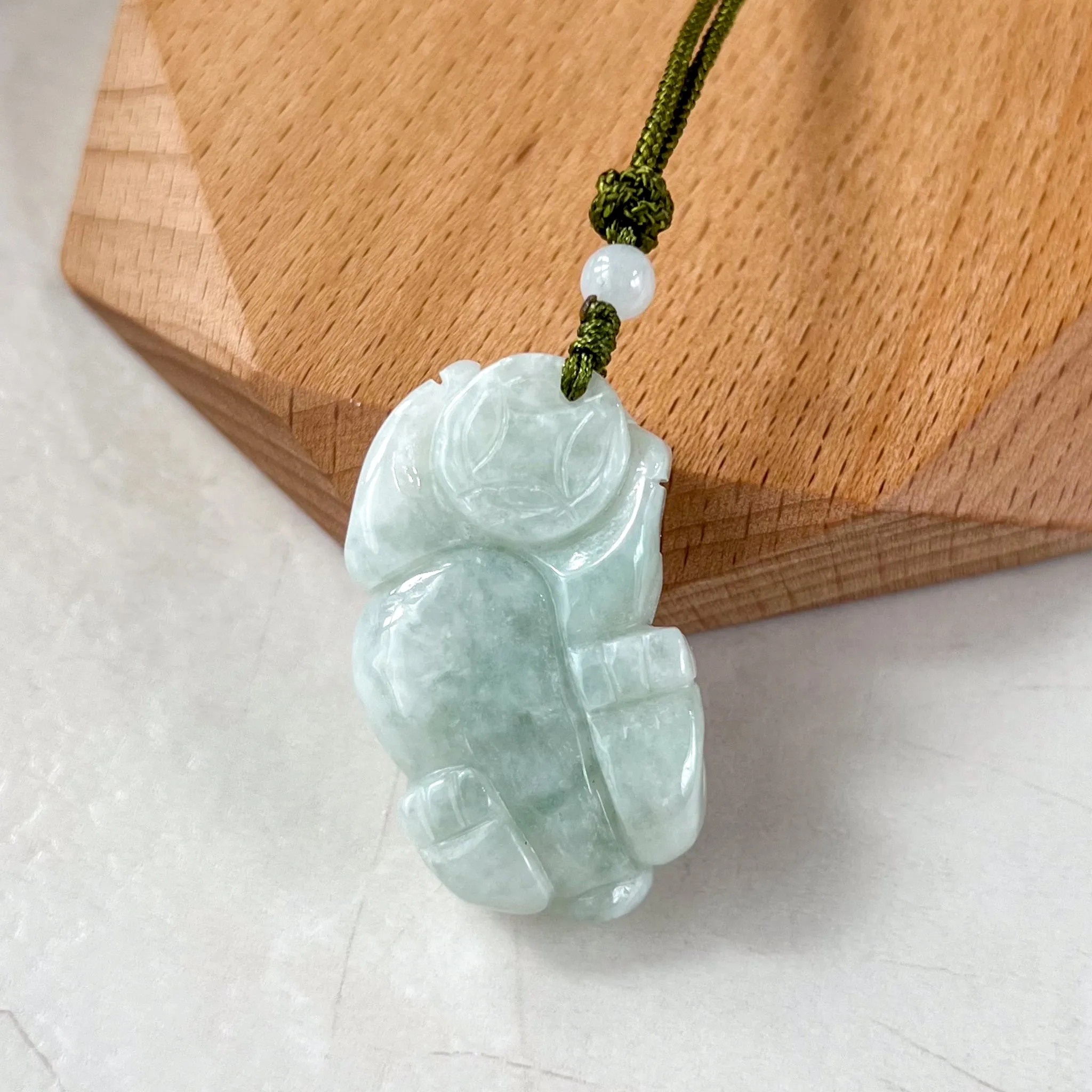 Jadeite Jade Ox Bull Cow Chinese Zodiac Red Carved Necklace (Right), YJ-0321-0326934-2