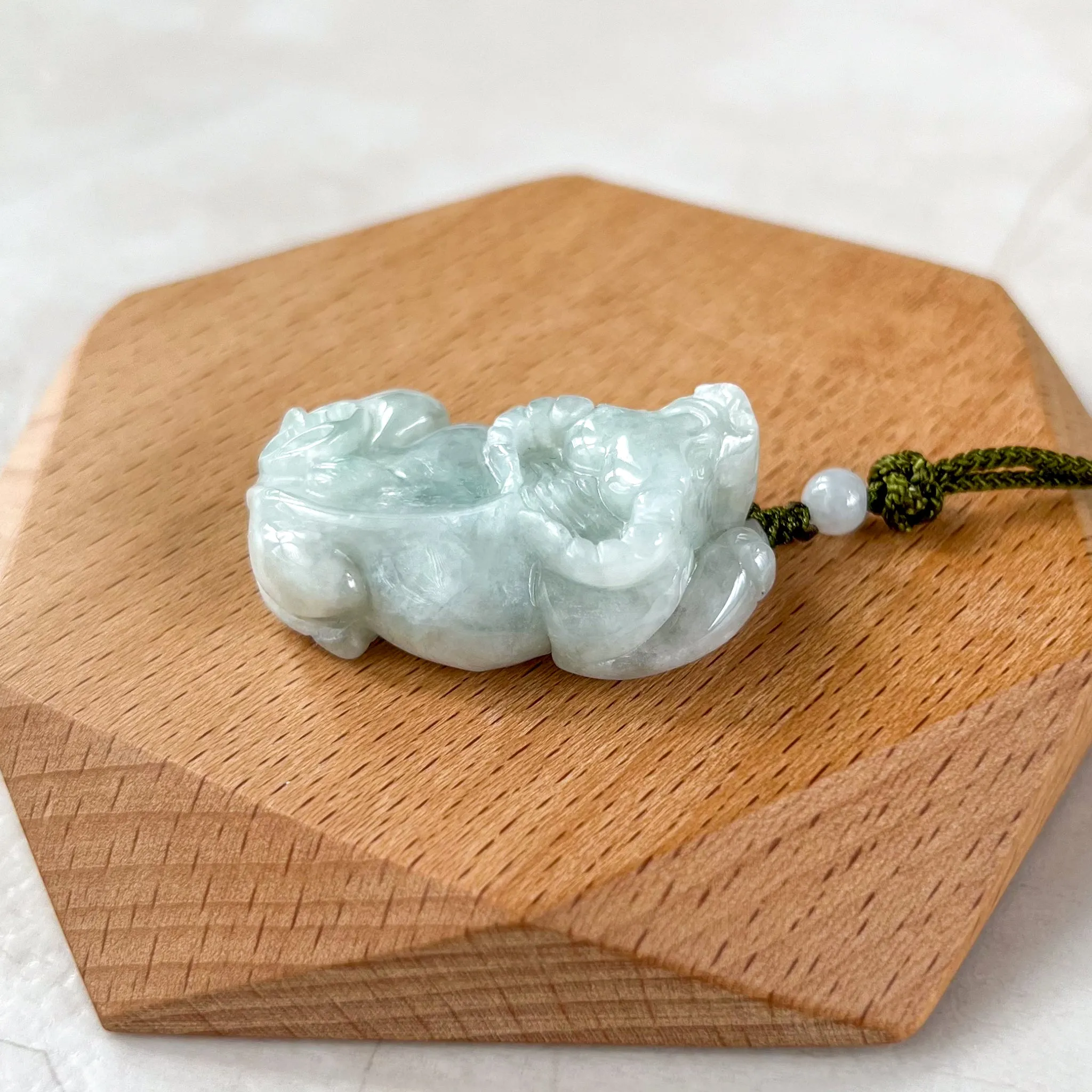 Jadeite Jade Ox Bull Cow Chinese Zodiac Red Carved Necklace (Right), YJ-0321-0326934-2