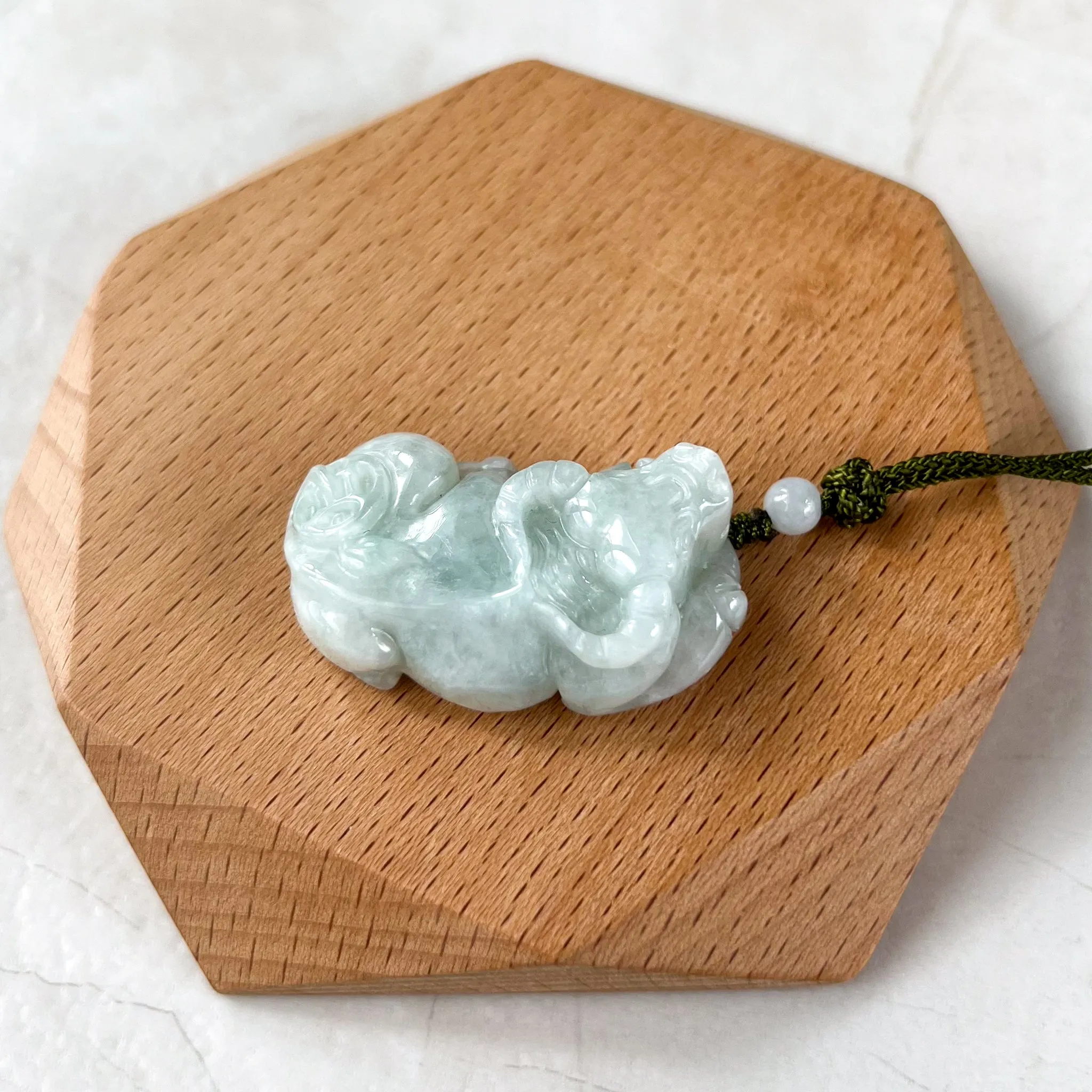 Jadeite Jade Ox Bull Cow Chinese Zodiac Red Carved Necklace (Right), YJ-0321-0326934-2